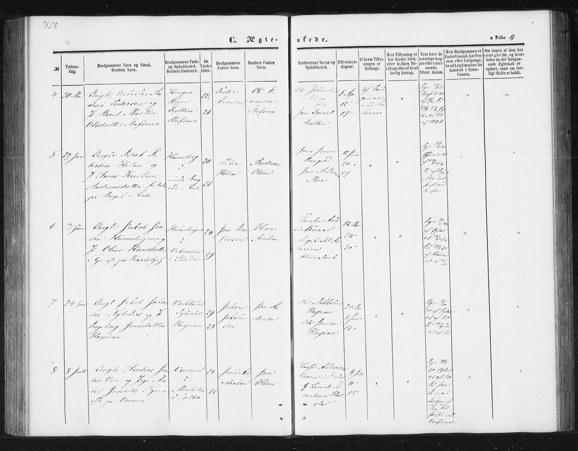 Ministerialprotokoller, klokkerbøker og fødselsregistre - Sør-Trøndelag, SAT/A-1456/616/L0408: Ministerialbok nr. 616A05, 1857-1865, s. 4