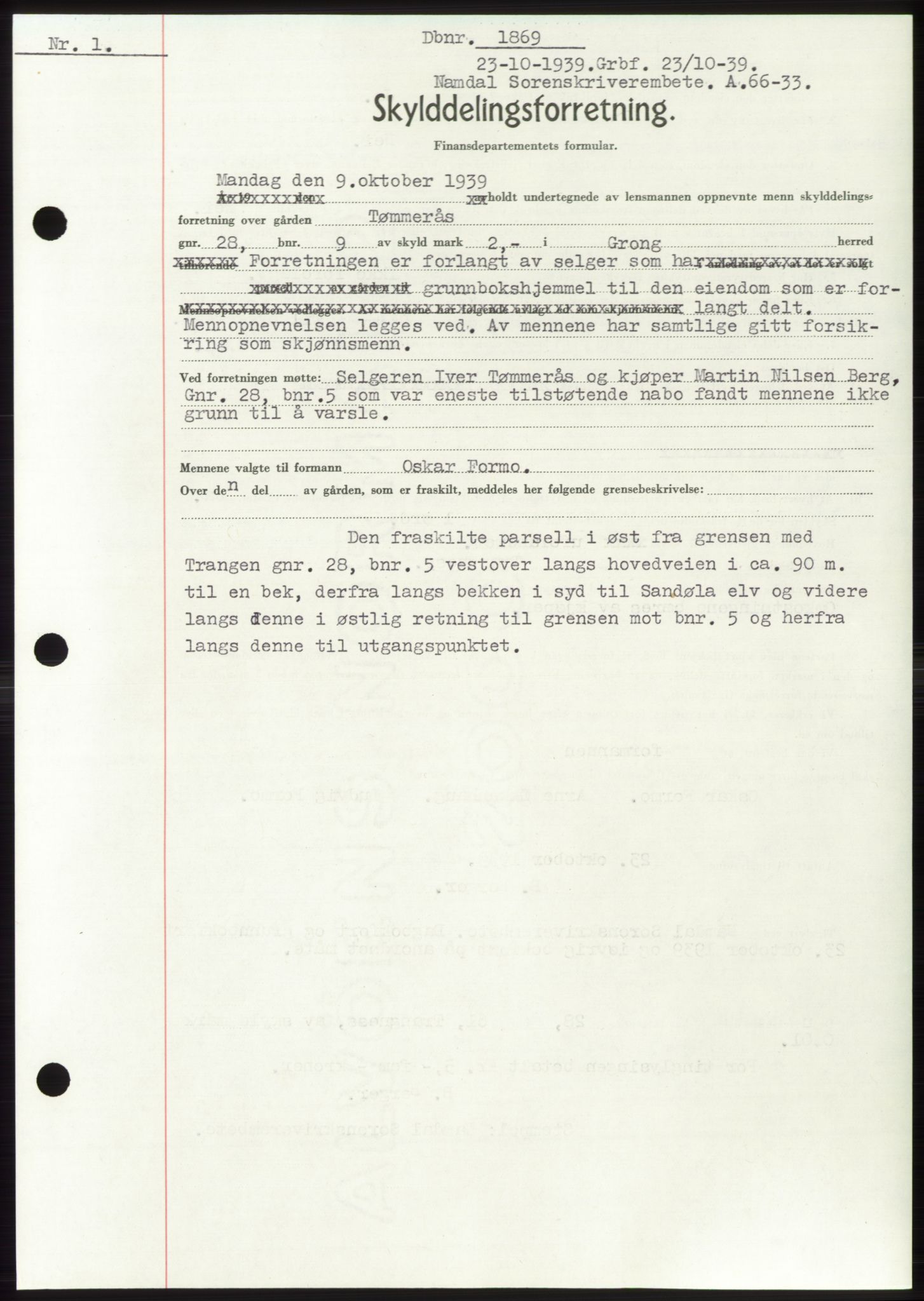 Namdal sorenskriveri, SAT/A-4133/1/2/2C: Pantebok nr. -, 1937-1939, Tingl.dato: 23.10.1939
