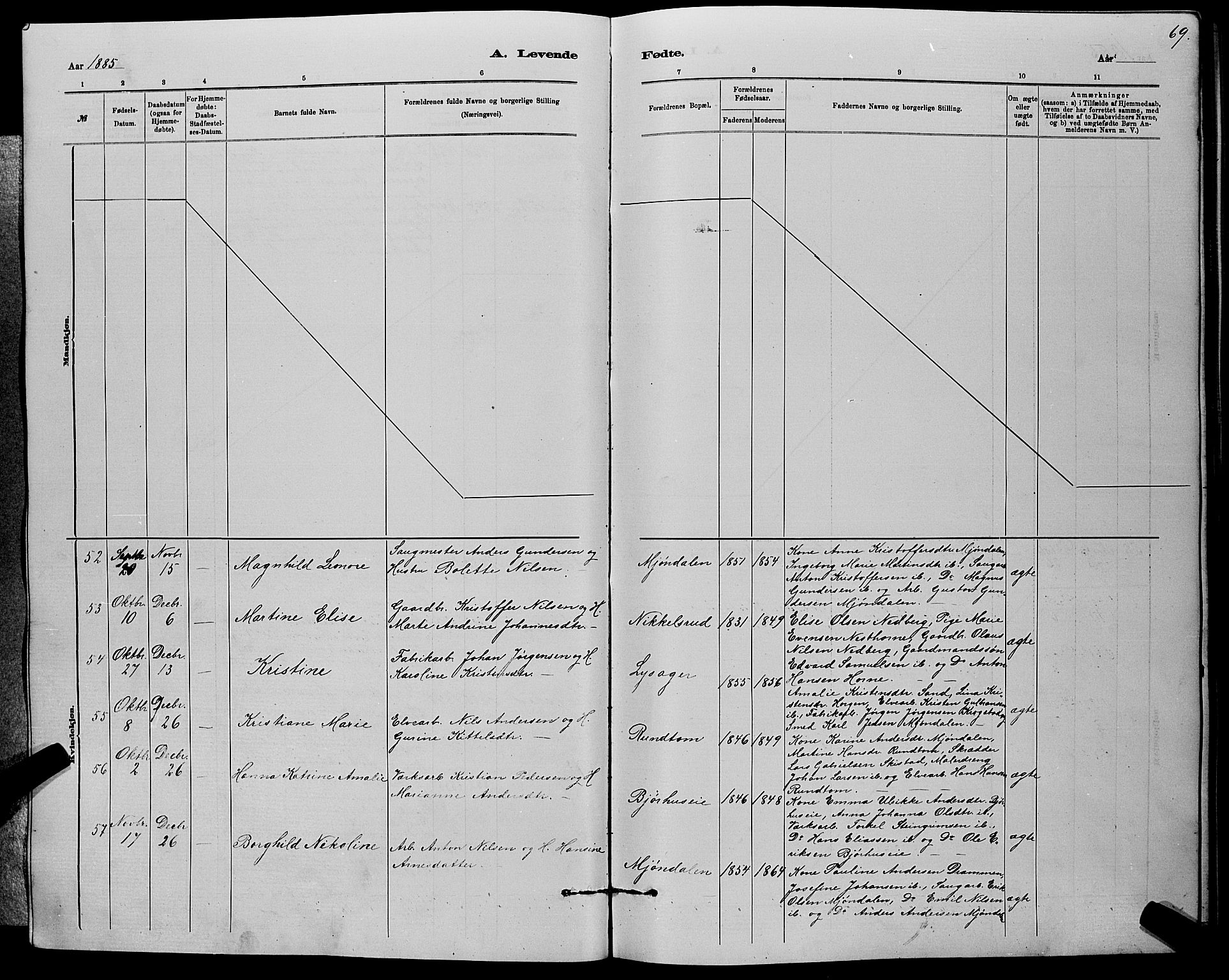 Nedre Eiker kirkebøker, AV/SAKO-A-612/G/Ga/L0002: Klokkerbok nr. 2, 1880-1896, s. 69