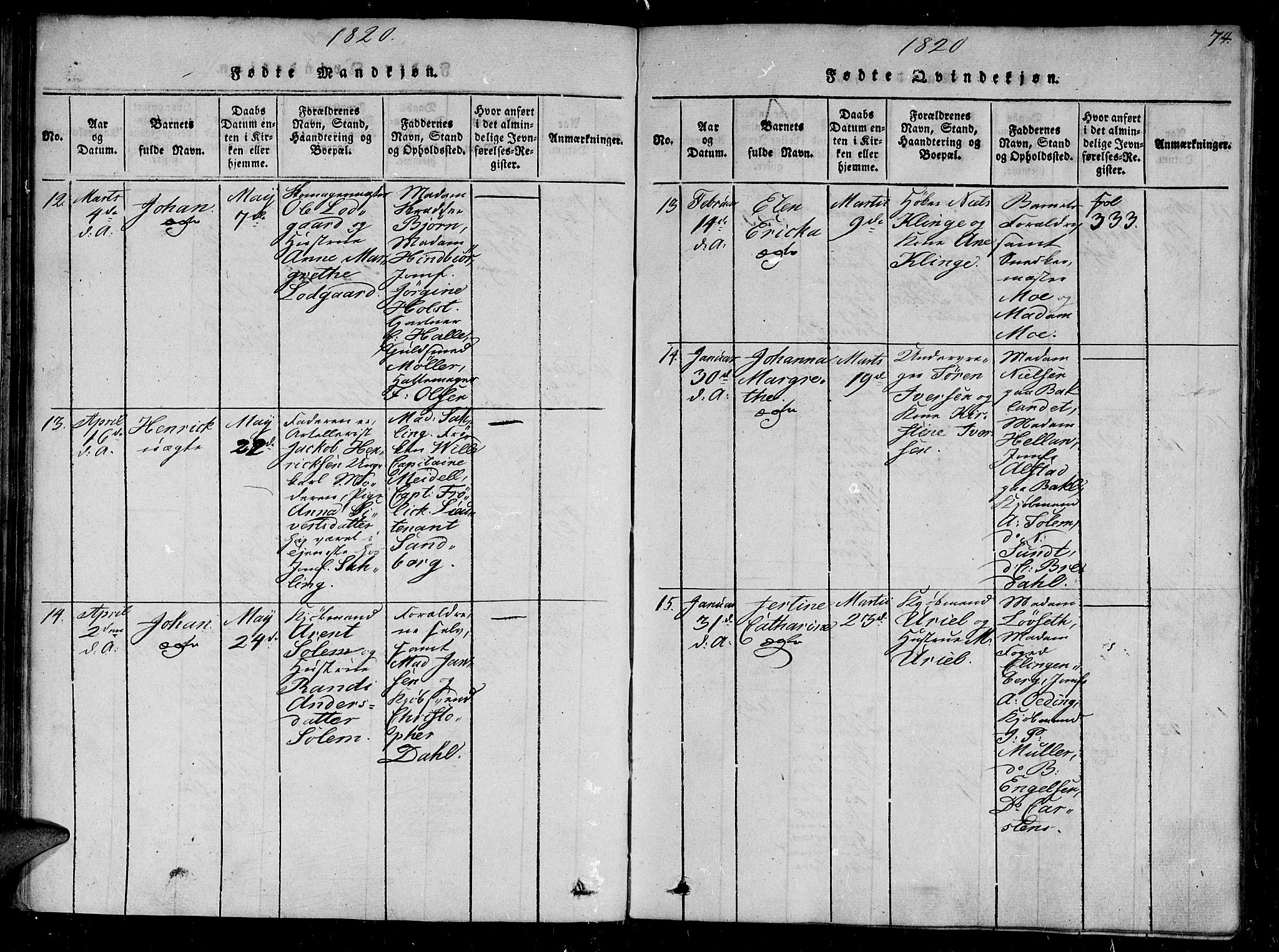 Ministerialprotokoller, klokkerbøker og fødselsregistre - Sør-Trøndelag, SAT/A-1456/602/L0107: Ministerialbok nr. 602A05, 1815-1821, s. 74