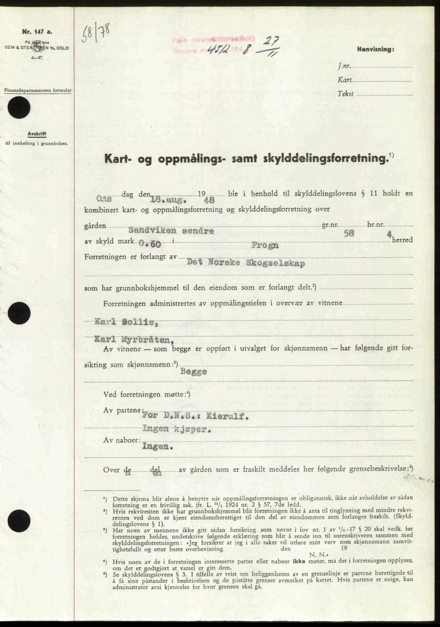 Follo sorenskriveri, SAO/A-10274/G/Ga/Gaa/L0085: Pantebok nr. I 85, 1948-1948, Dagboknr: 4512/1948