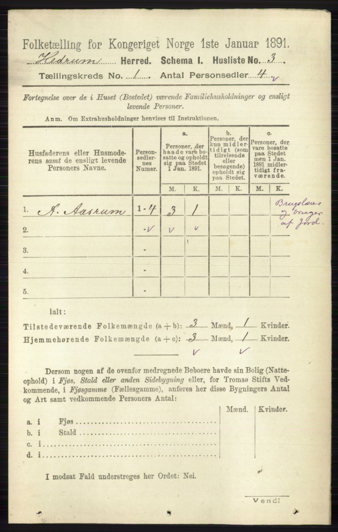 RA, Folketelling 1891 for 0727 Hedrum herred, 1891, s. 32