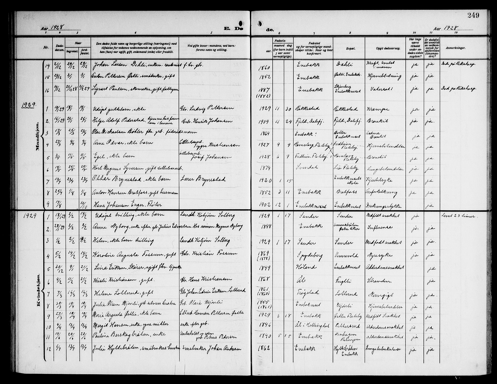 Enebakk prestekontor Kirkebøker, SAO/A-10171c/G/Ga/L0007: Klokkerbok nr. I 7, 1911-1949, s. 249