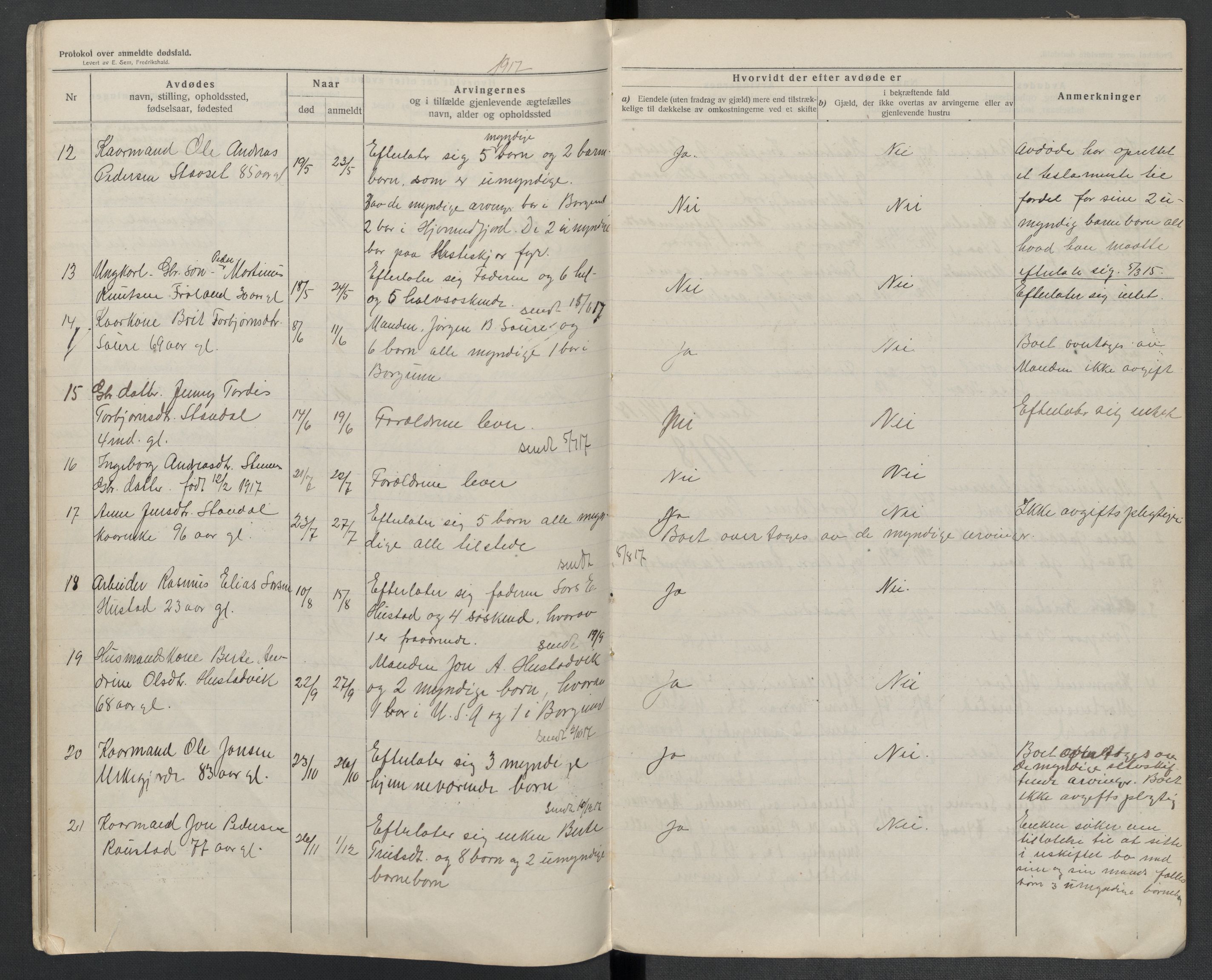 Hjørundfjord lensmannskontor, AV/SAT-A-5879/1/2/L0005: 2.2.02 - Dødsfallsprotokoll, 1913-1923