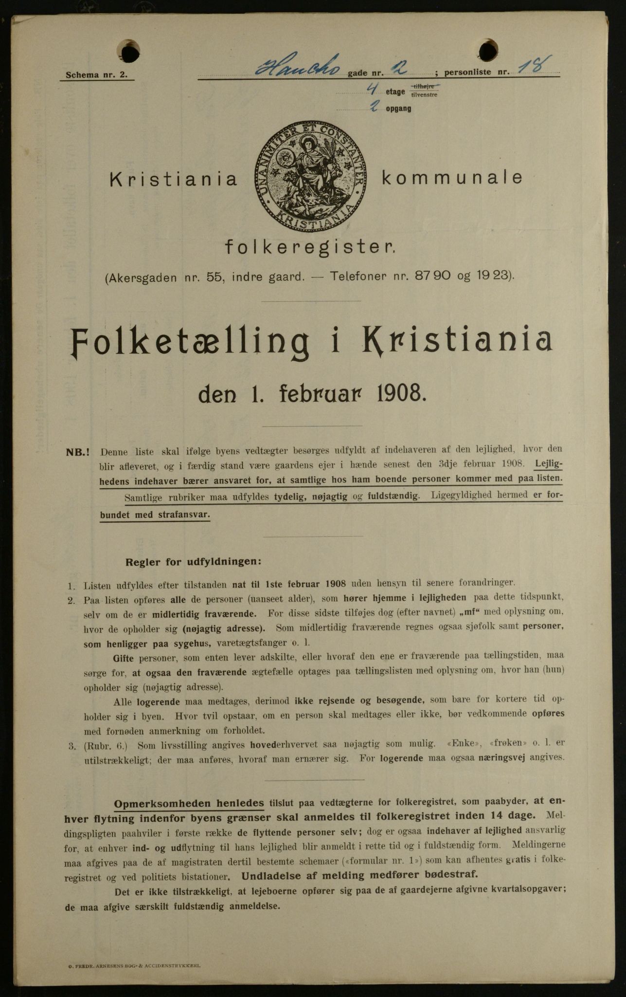 OBA, Kommunal folketelling 1.2.1908 for Kristiania kjøpstad, 1908, s. 31599