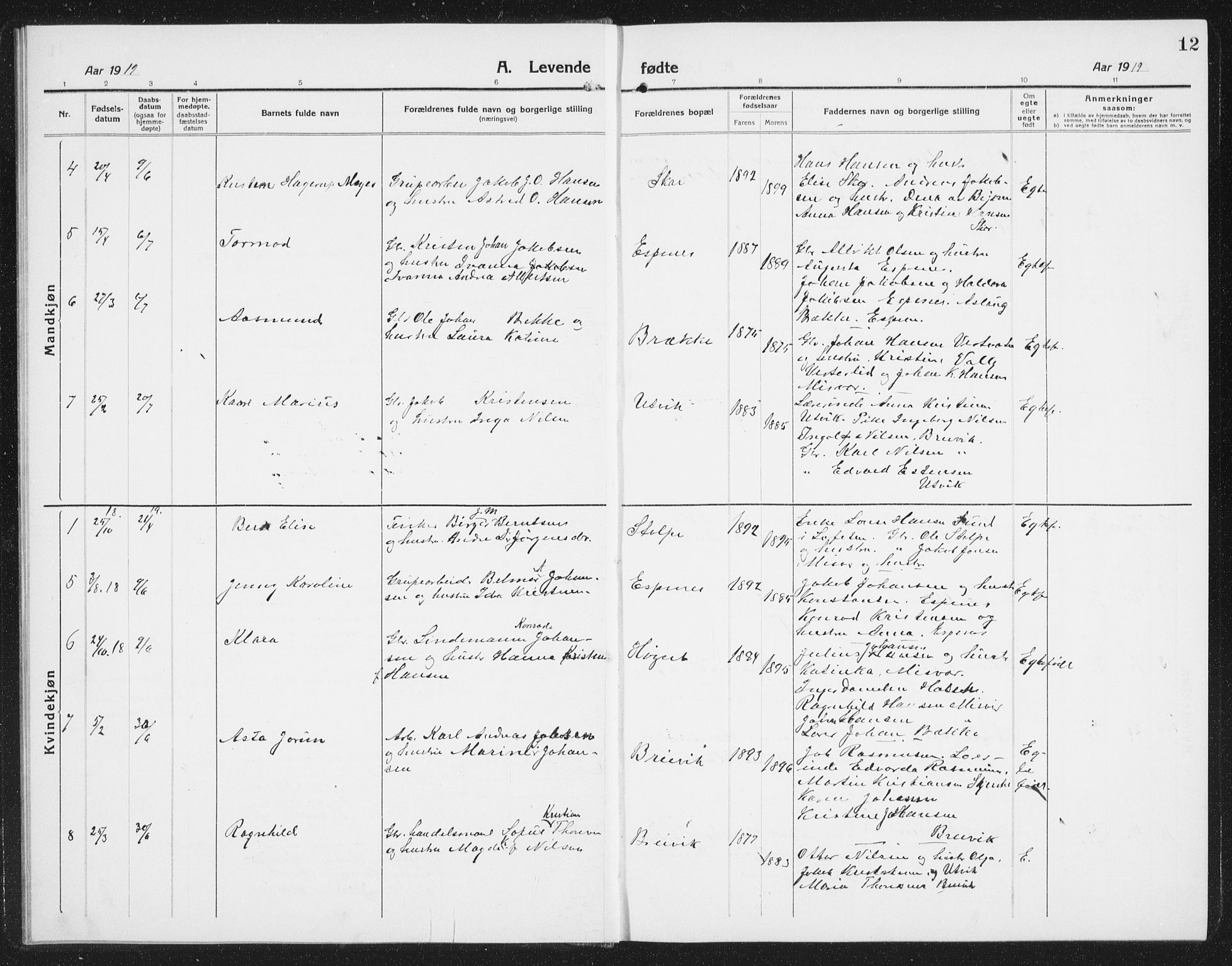 Ministerialprotokoller, klokkerbøker og fødselsregistre - Nordland, AV/SAT-A-1459/852/L0757: Klokkerbok nr. 852C08, 1916-1934, s. 12