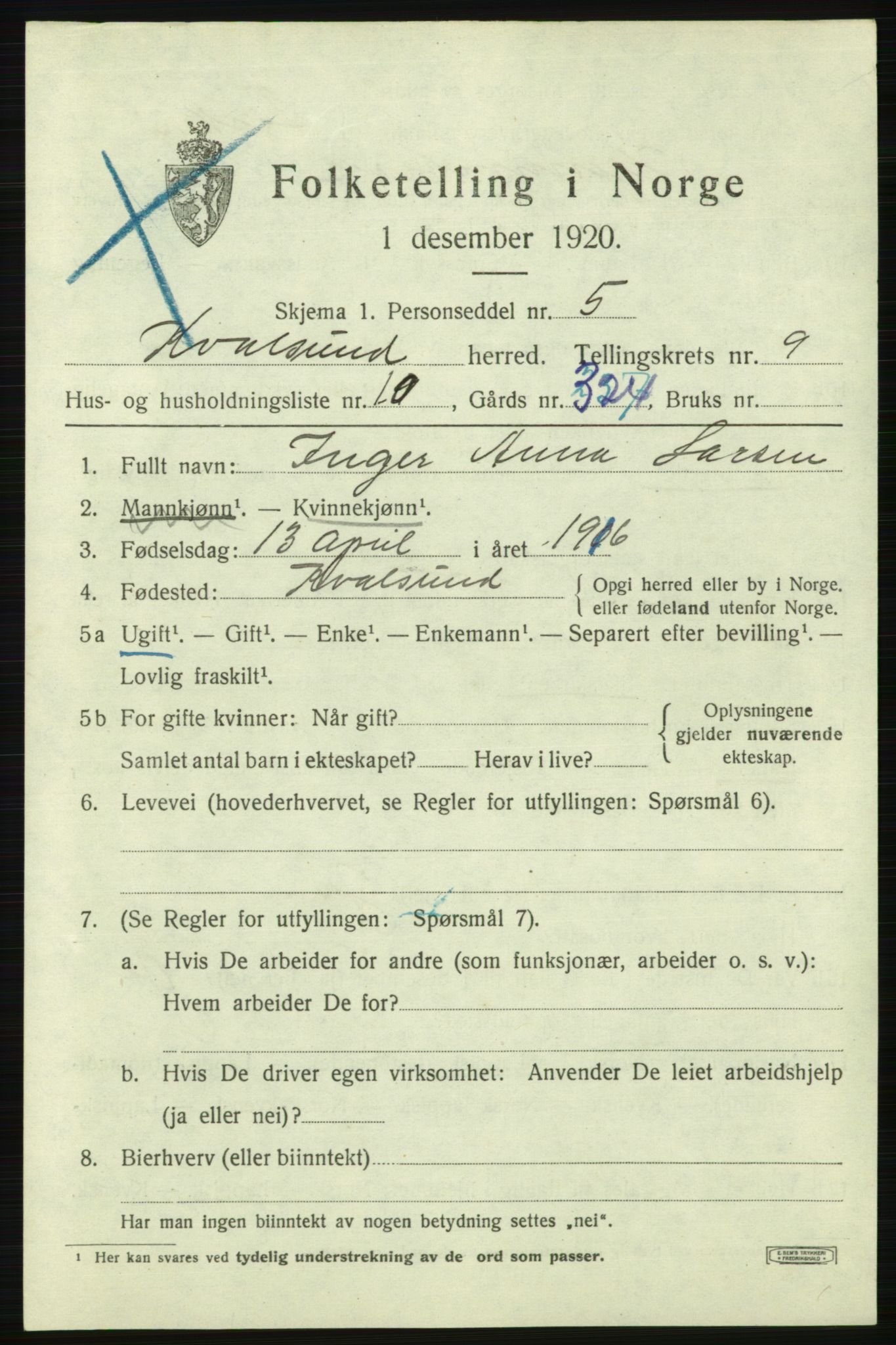 SATØ, Folketelling 1920 for 2017 Kvalsund herred, 1920, s. 2878