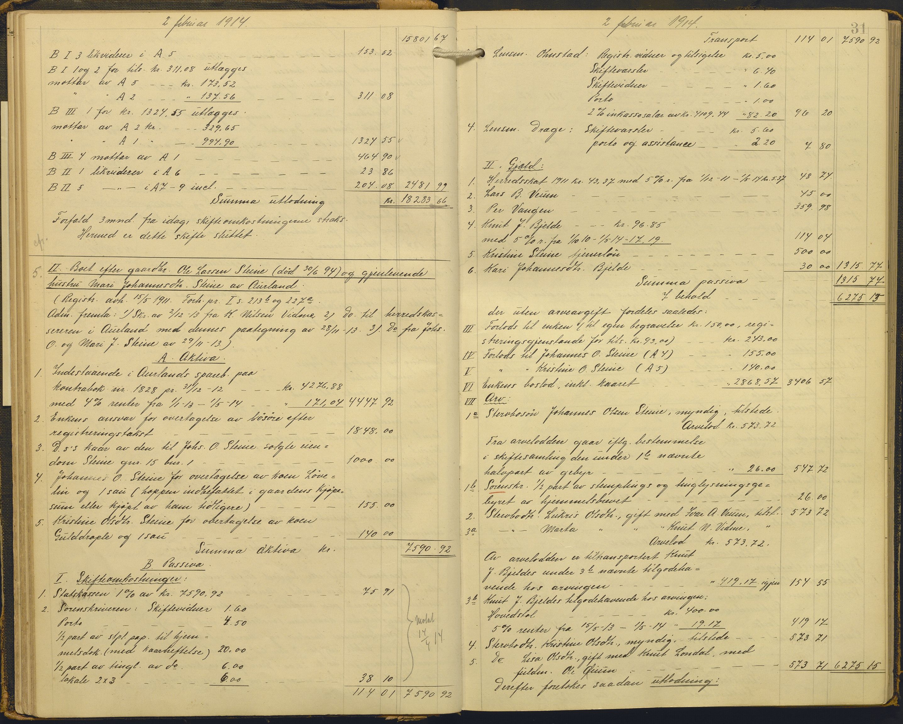Ytre Sogn tingrett, AV/SAB-A-2601/1/H/Hc/L0006: Skifteutlodningsprotokoll, 1911-1919, s. 30b-31a