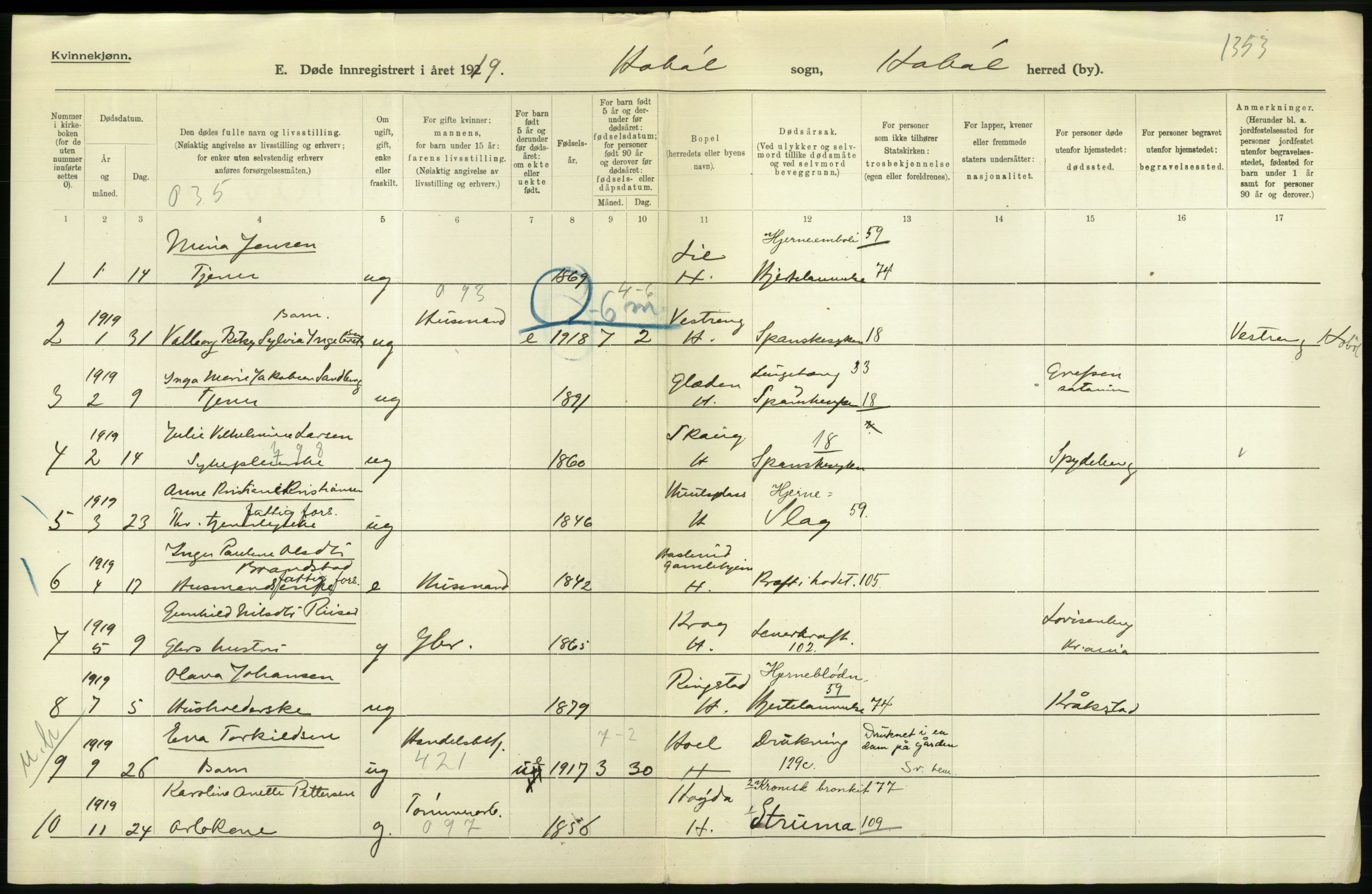 Statistisk sentralbyrå, Sosiodemografiske emner, Befolkning, RA/S-2228/D/Df/Dfb/Dfbi/L0003: Østfold fylke: Døde. Bygder og byer., 1919