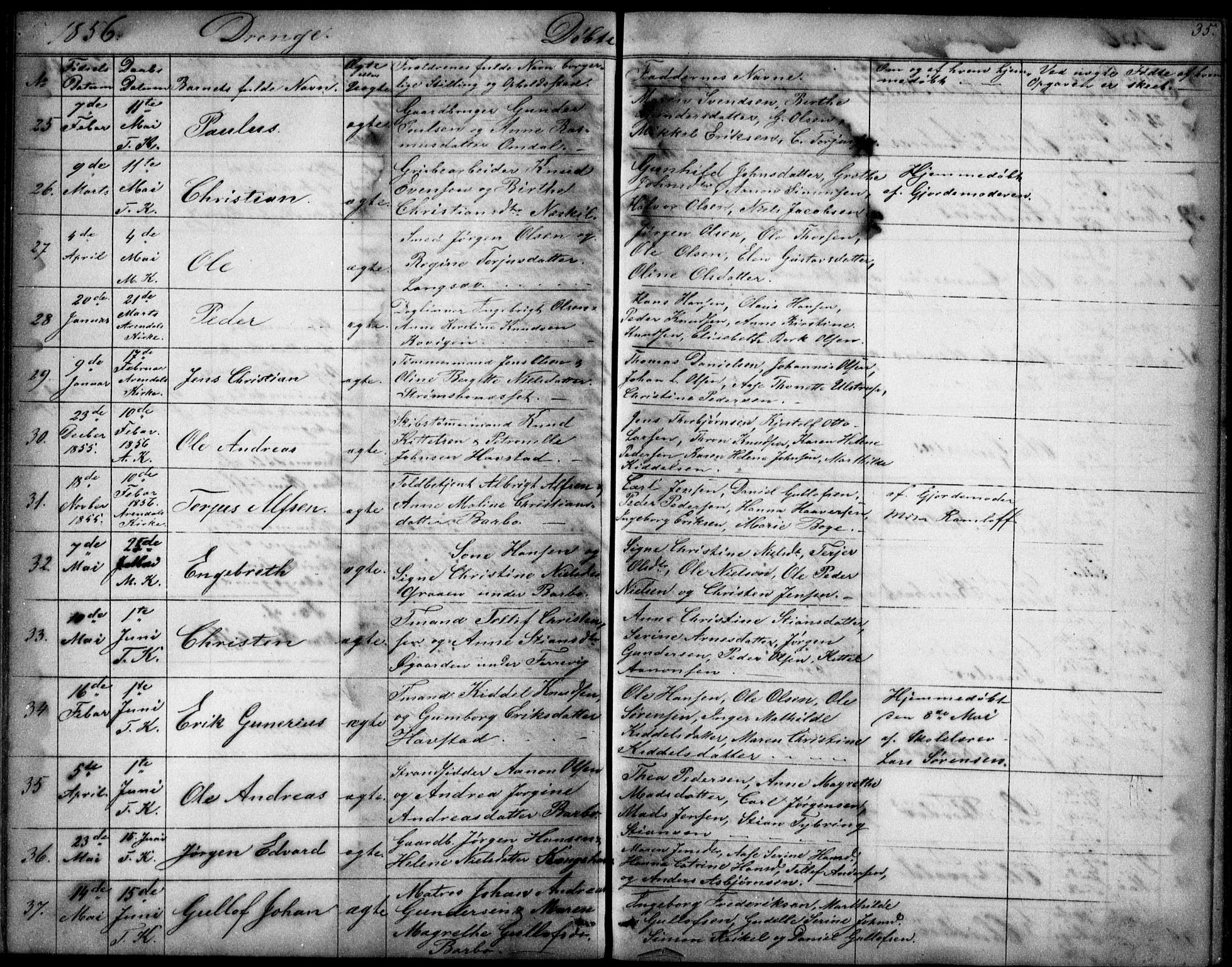Tromøy sokneprestkontor, AV/SAK-1111-0041/F/Fb/L0002: Klokkerbok nr. B 2, 1851-1858, s. 35