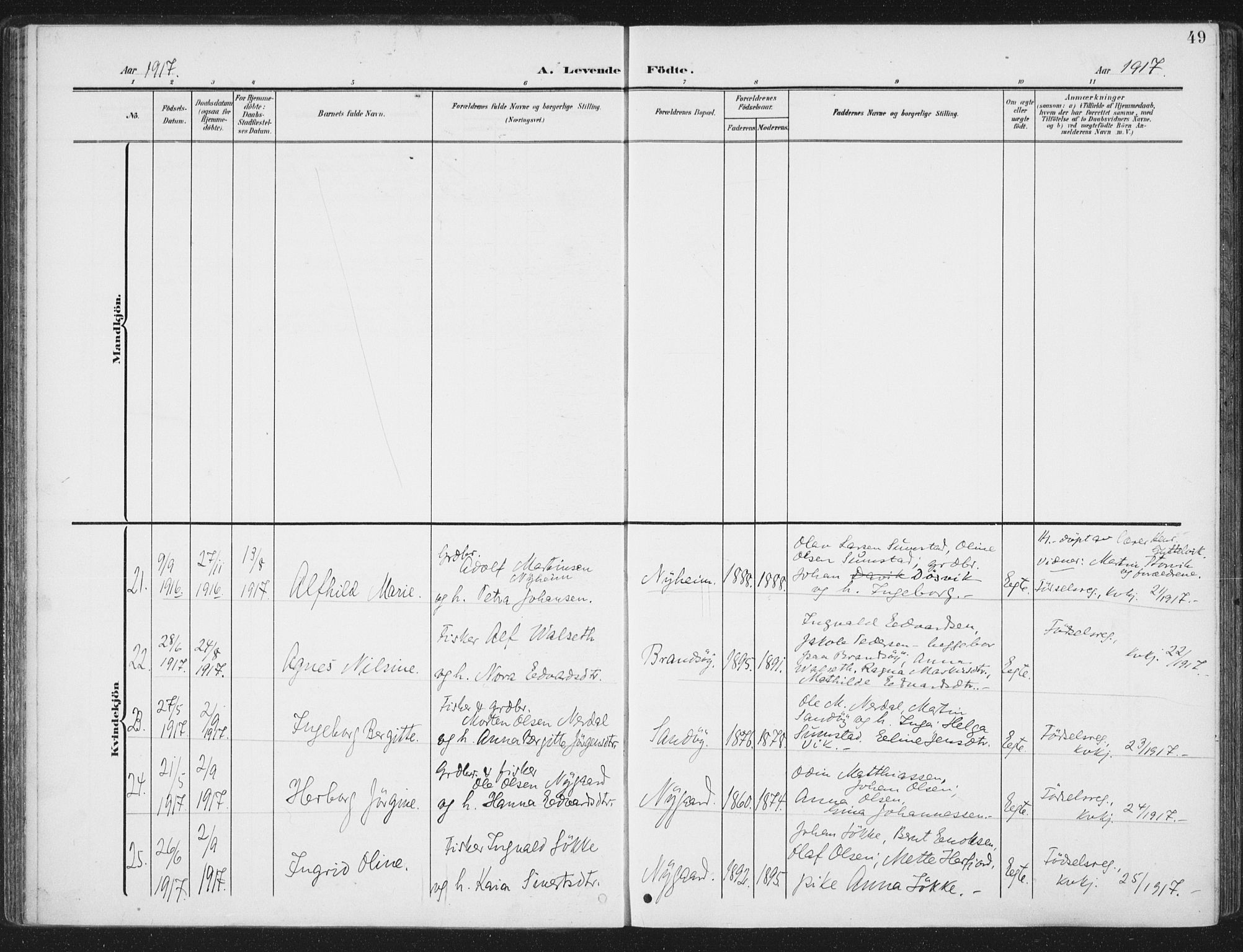 Ministerialprotokoller, klokkerbøker og fødselsregistre - Sør-Trøndelag, SAT/A-1456/657/L0709: Ministerialbok nr. 657A10, 1905-1919, s. 49