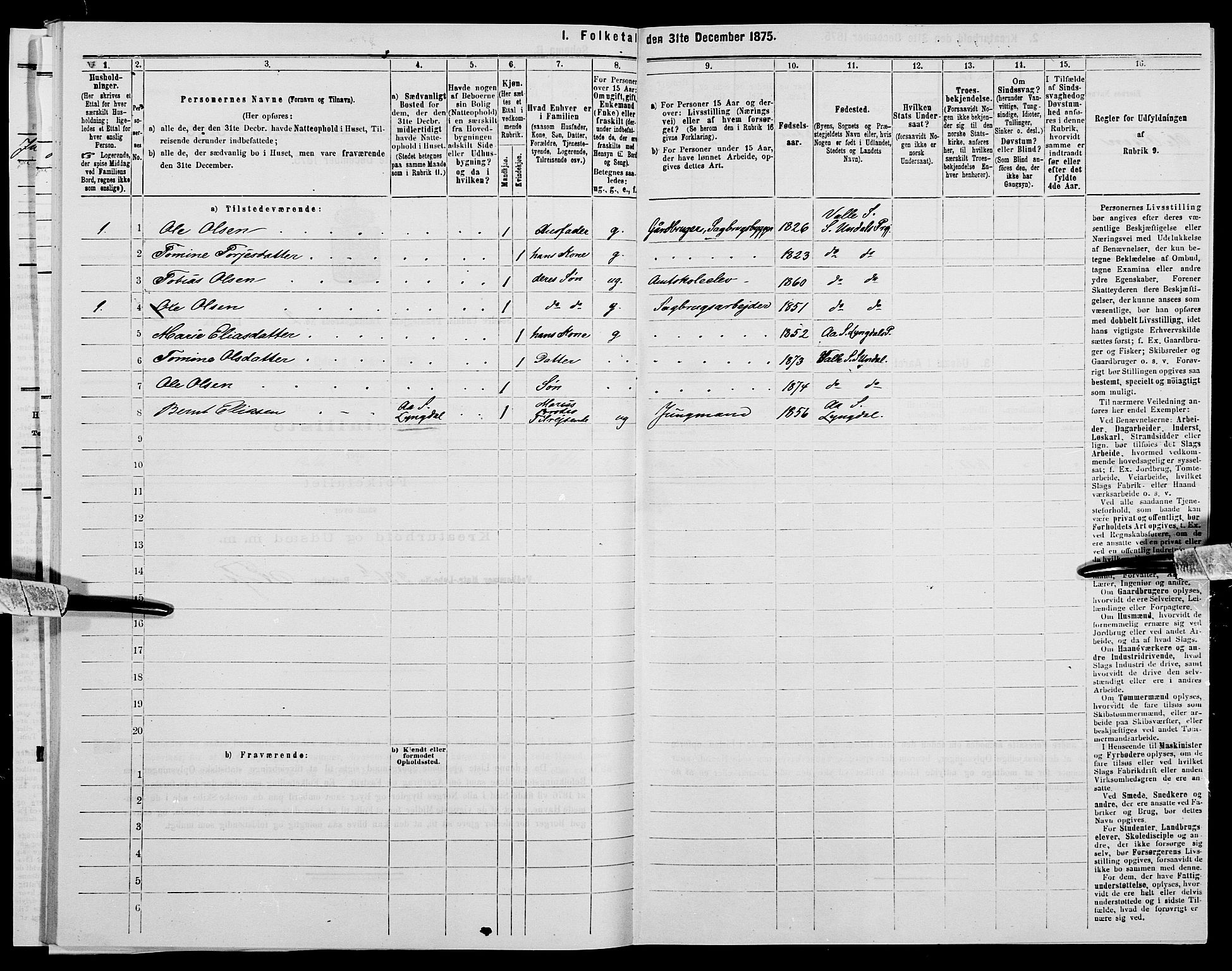 SAK, Folketelling 1875 for 1029P Sør-Audnedal prestegjeld, 1875, s. 367