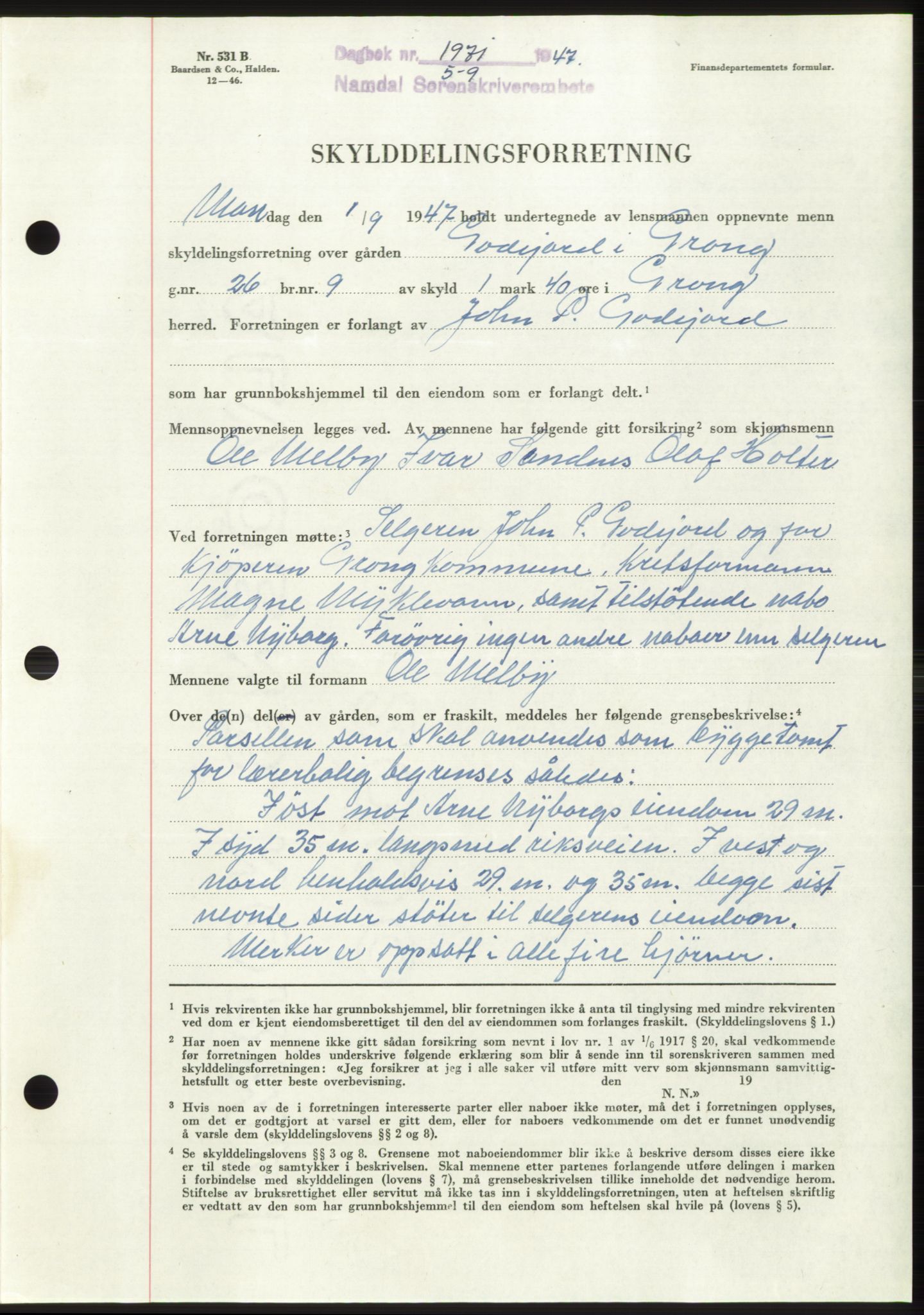 Namdal sorenskriveri, SAT/A-4133/1/2/2C: Pantebok nr. -, 1947-1947, Dagboknr: 1971/1947