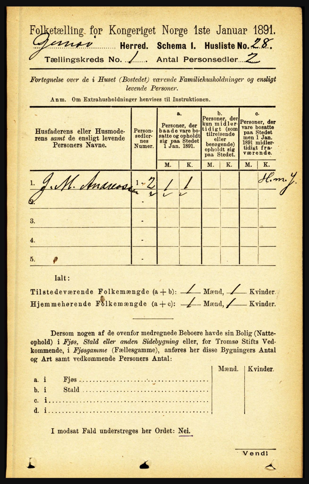 RA, Folketelling 1891 for 1864 Gimsøy herred, 1891, s. 49