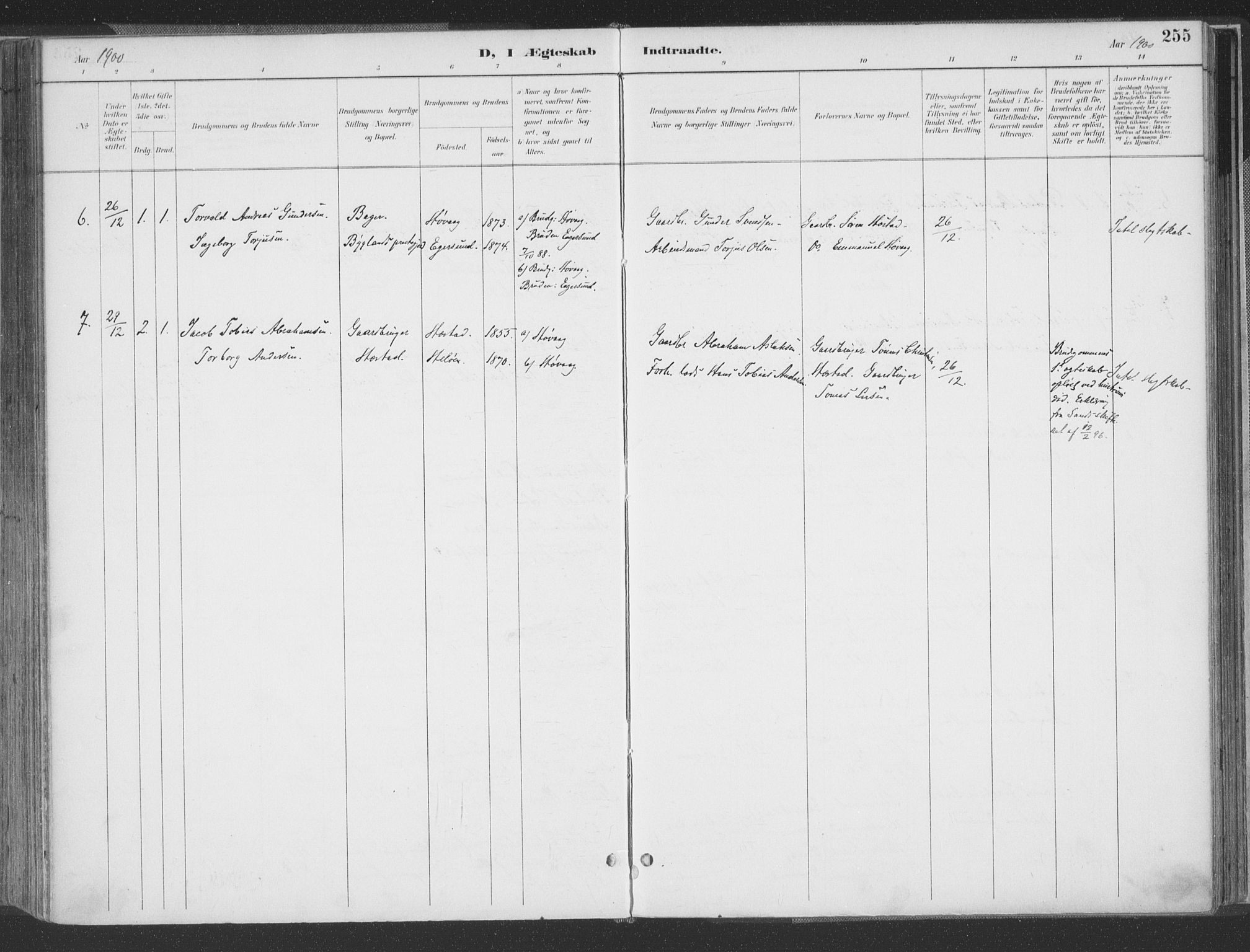 Høvåg sokneprestkontor, AV/SAK-1111-0025/F/Fa/L0006: Ministerialbok nr. A 6, 1894-1923, s. 255