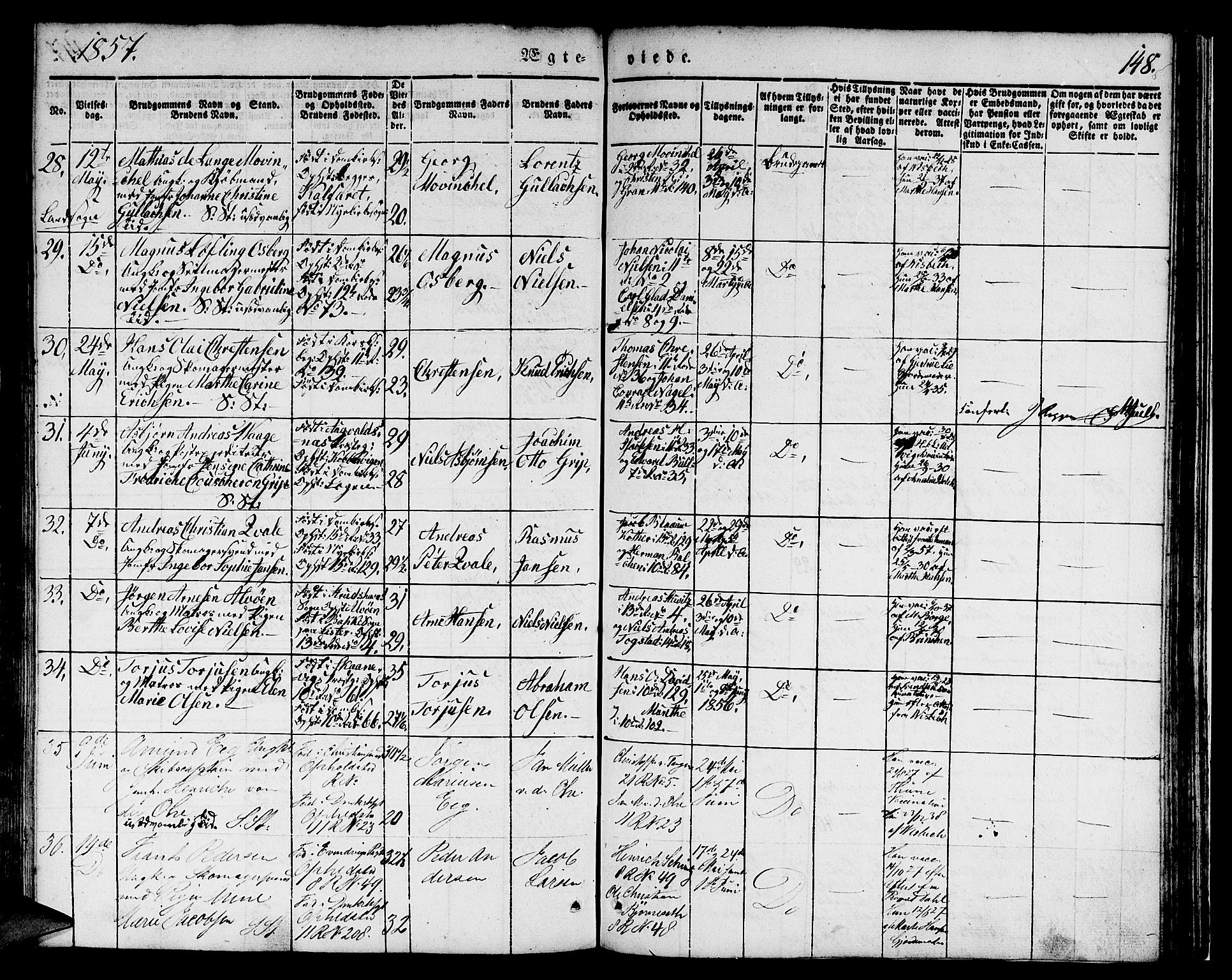 Domkirken sokneprestembete, AV/SAB-A-74801/H/Hab/L0029: Klokkerbok nr. D 1, 1839-1857, s. 148