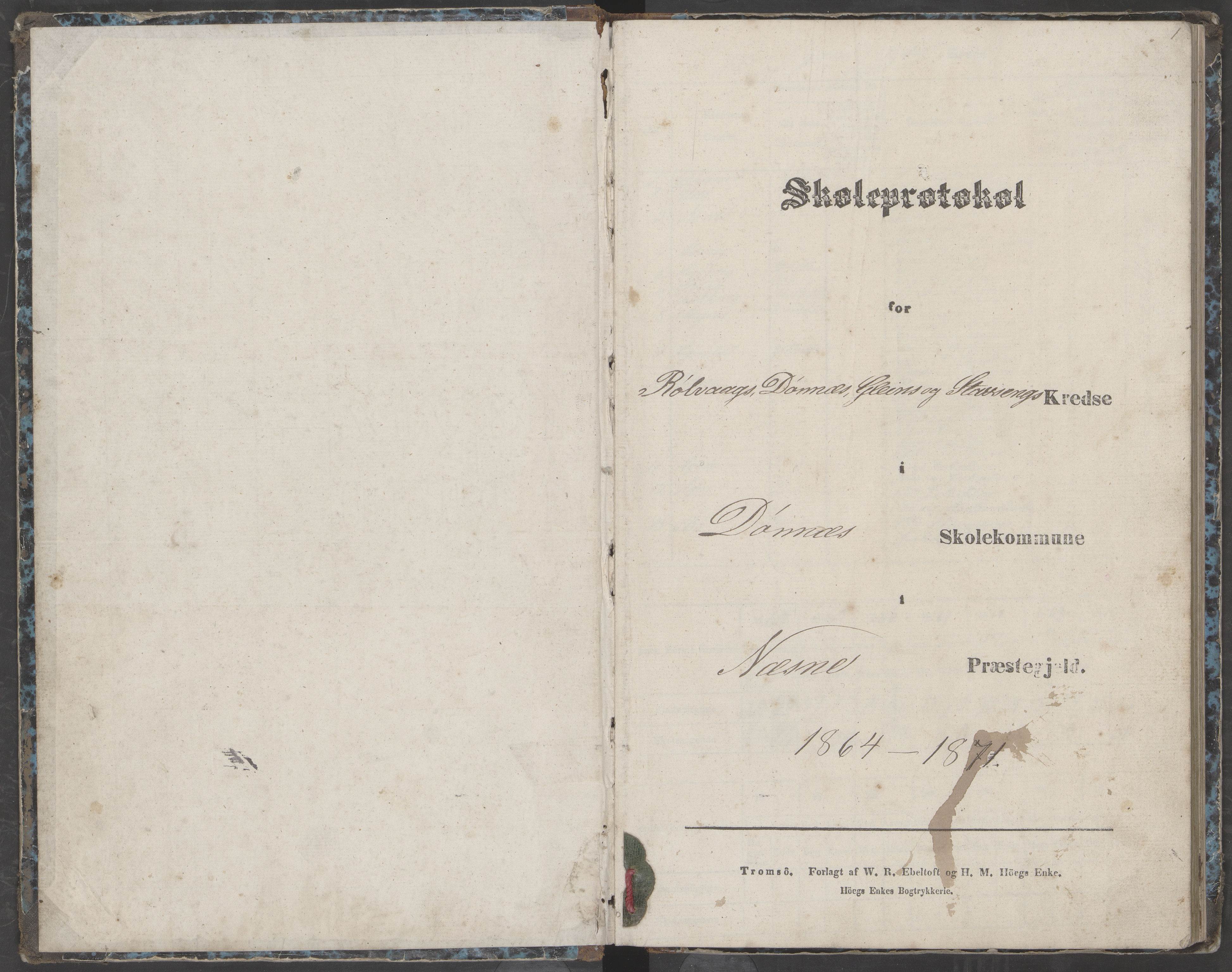 AIN, Dønna kommune. Dønnes fastskole, 442/L0002: Skoleprotokoll, 1864-1871, s. 1