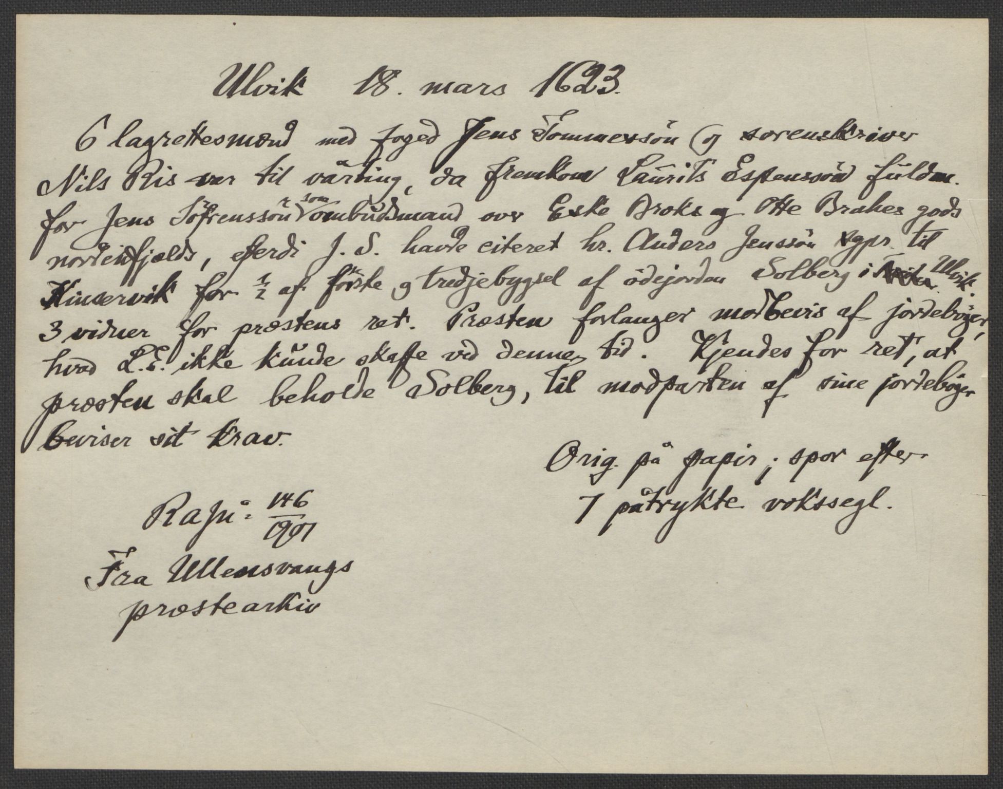 Riksarkivets diplomsamling, AV/RA-EA-5965/F15/L0037: Prestearkiv - Hordaland, 1577-1733, s. 19