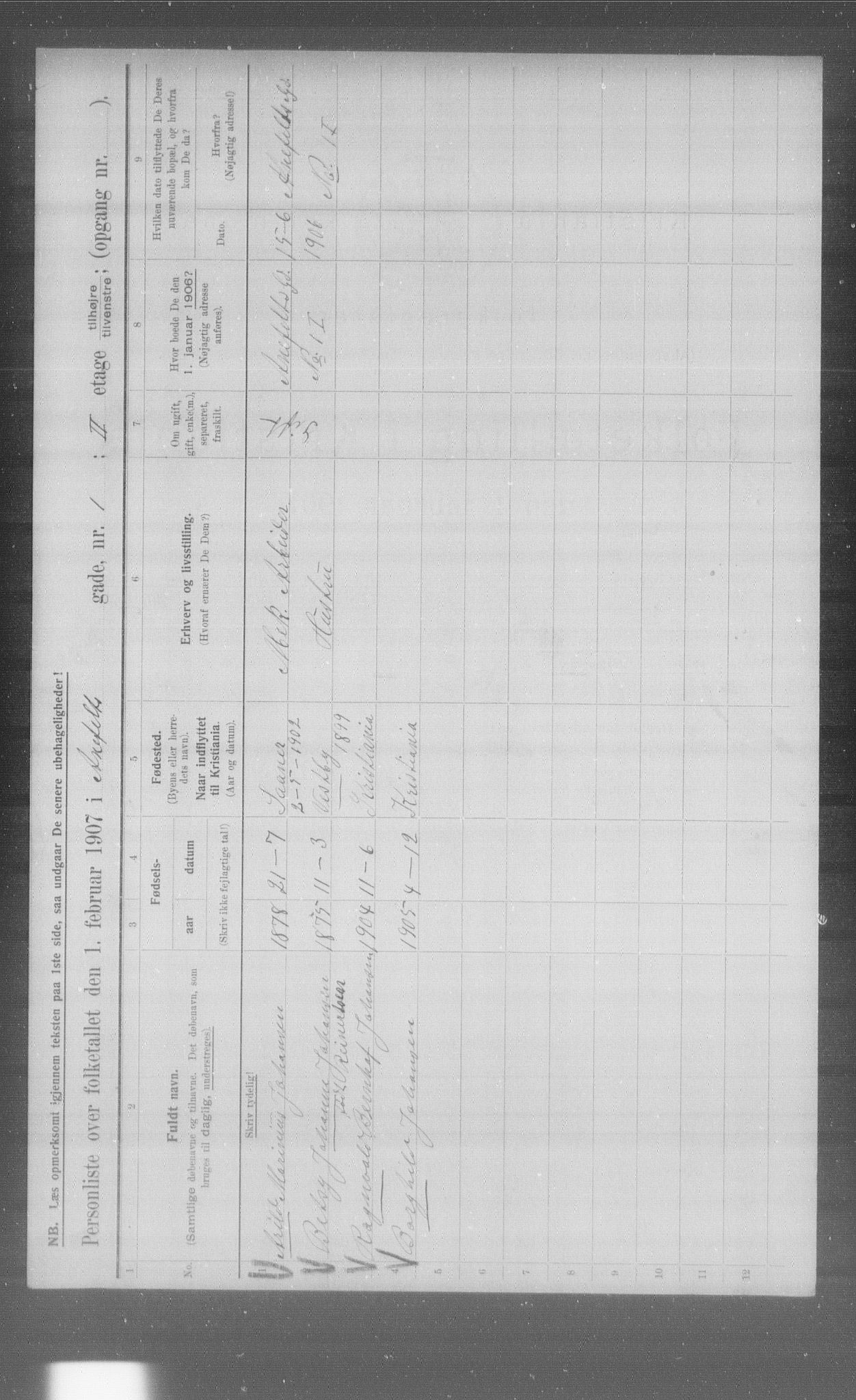 OBA, Kommunal folketelling 1.2.1907 for Kristiania kjøpstad, 1907, s. 611