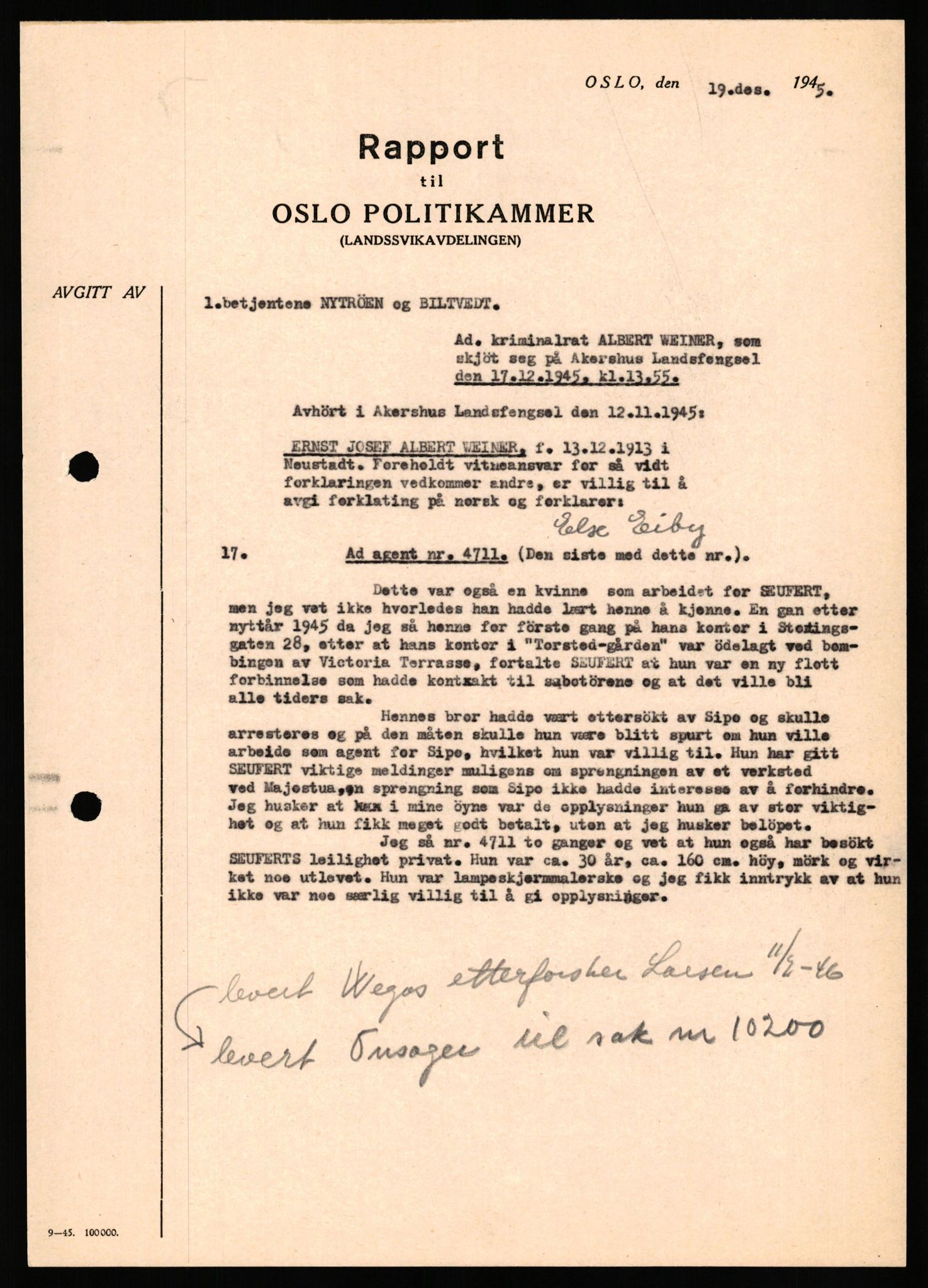 Forsvaret, Forsvarets overkommando II, AV/RA-RAFA-3915/D/Db/L0035: CI Questionaires. Tyske okkupasjonsstyrker i Norge. Tyskere., 1945-1946, s. 254