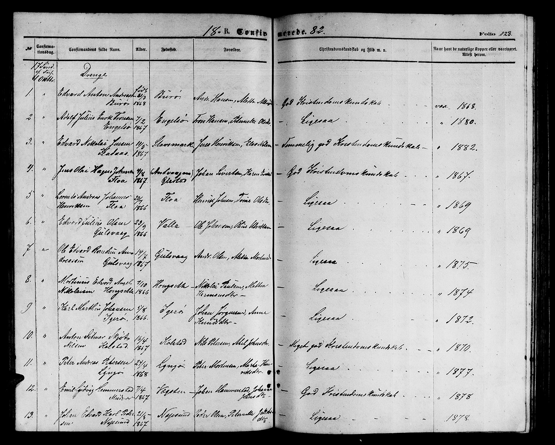Ministerialprotokoller, klokkerbøker og fødselsregistre - Nordland, SAT/A-1459/816/L0252: Klokkerbok nr. 816C02, 1871-1885, s. 123