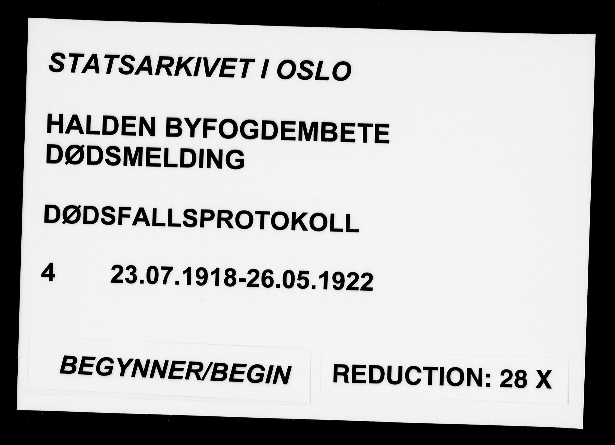 Halden byfogd, AV/SAO-A-10865/H/Hb/Hba/L0004: Dødsanmeldelsesprotokoll, 1918-1922