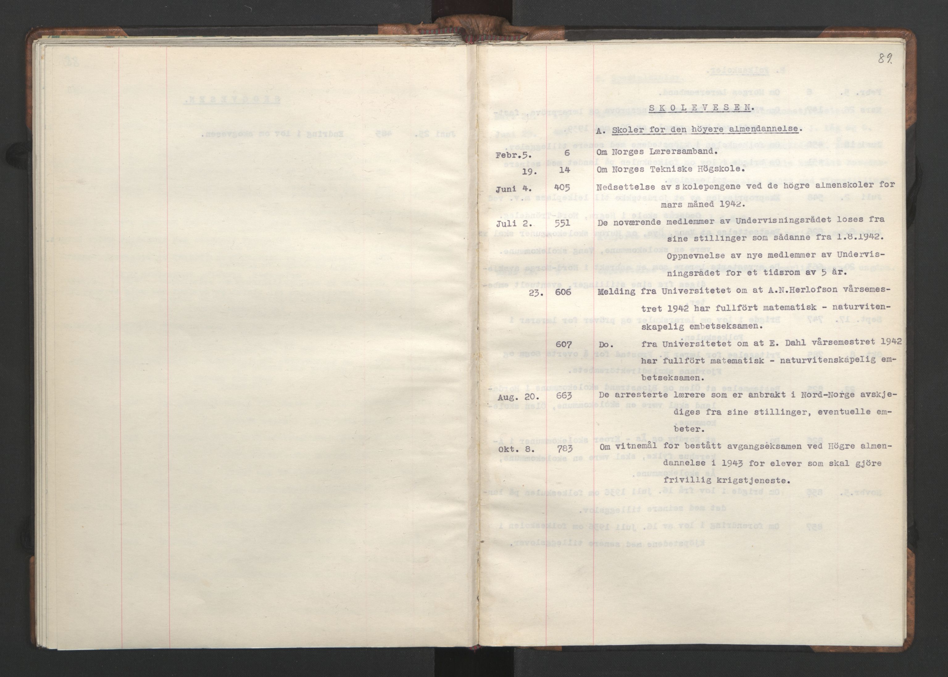 NS-administrasjonen 1940-1945 (Statsrådsekretariatet, de kommisariske statsråder mm), RA/S-4279/D/Da/L0002: Register (RA j.nr. 985/1943, tilgangsnr. 17/1943), 1942, s. 92