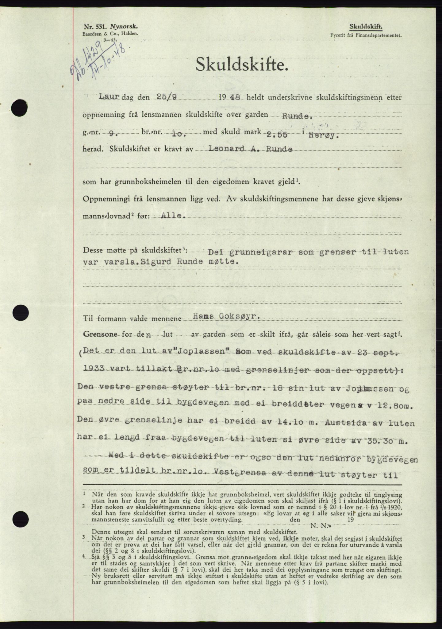 Søre Sunnmøre sorenskriveri, AV/SAT-A-4122/1/2/2C/L0083: Pantebok nr. 9A, 1948-1949, Dagboknr: 1429/1948