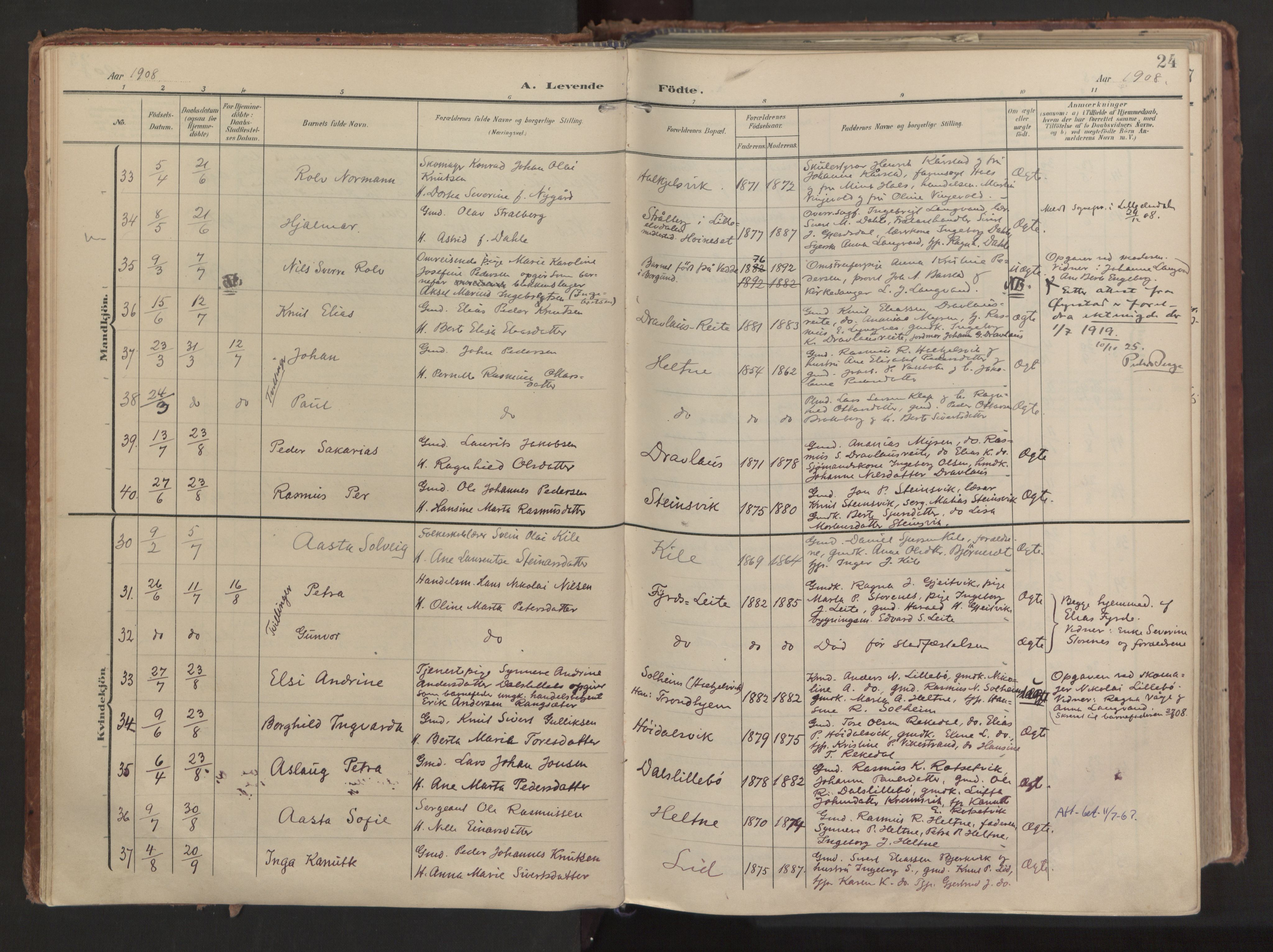 Ministerialprotokoller, klokkerbøker og fødselsregistre - Møre og Romsdal, AV/SAT-A-1454/511/L0144: Ministerialbok nr. 511A11, 1906-1923, s. 24