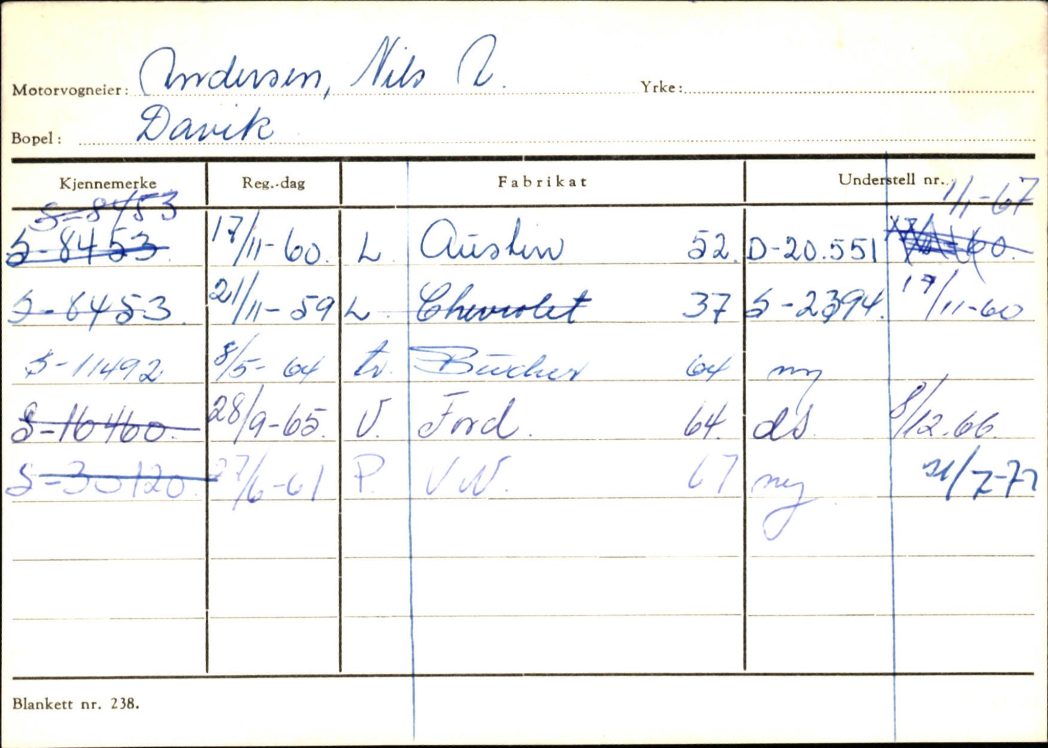 Statens vegvesen, Sogn og Fjordane vegkontor, AV/SAB-A-5301/4/F/L0133: Eigarregister Bremanger A-Å. Gaular A-H, 1945-1975, s. 19