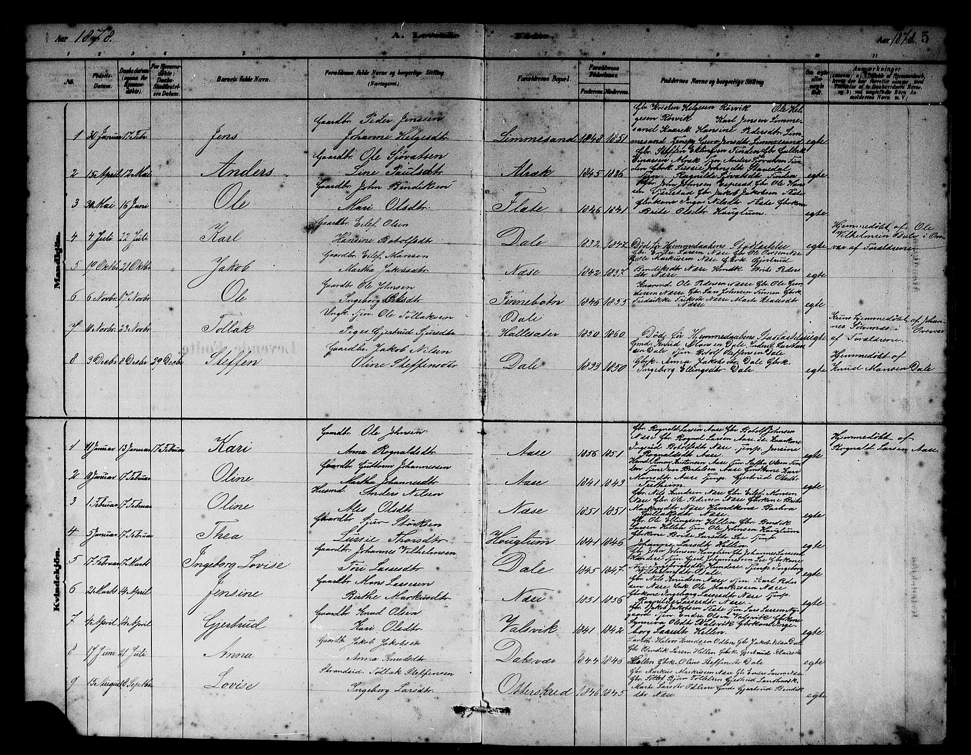 Vik sokneprestembete, AV/SAB-A-81501/H/Hab/Habb/L0002: Klokkerbok nr. B 2, 1878-1893, s. 5