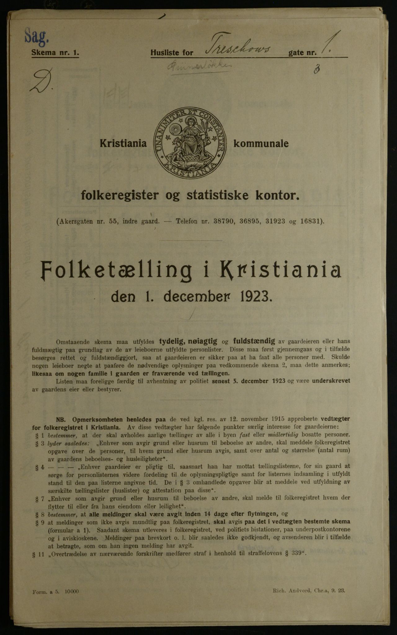 OBA, Kommunal folketelling 1.12.1923 for Kristiania, 1923, s. 127326