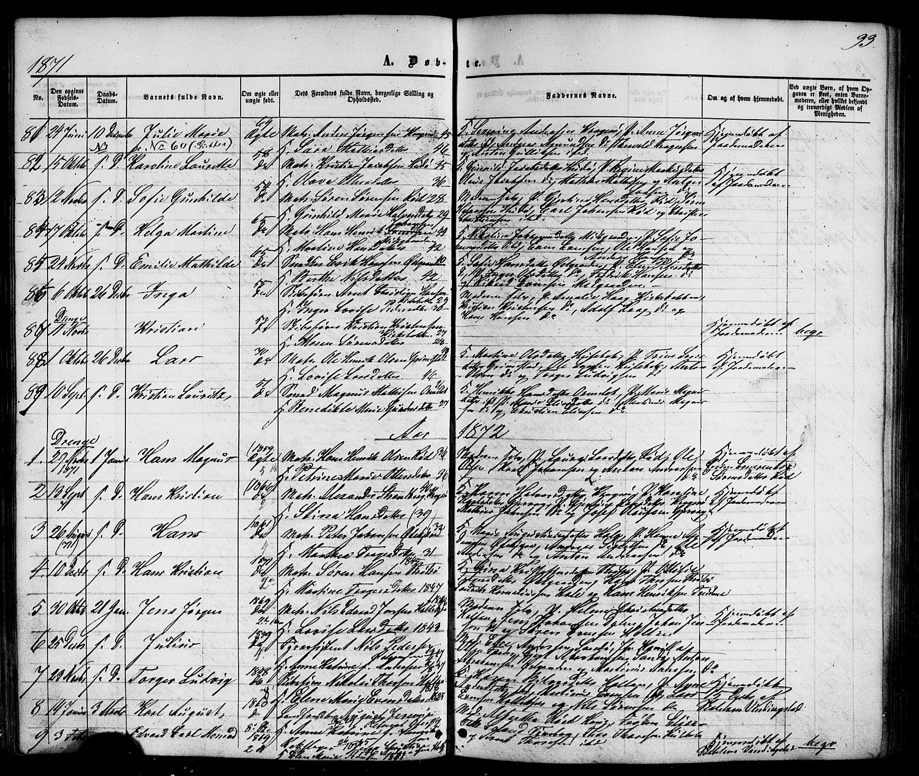 Nøtterøy kirkebøker, AV/SAKO-A-354/G/Gb/L0001: Klokkerbok nr. II 1, 1856-1874, s. 93