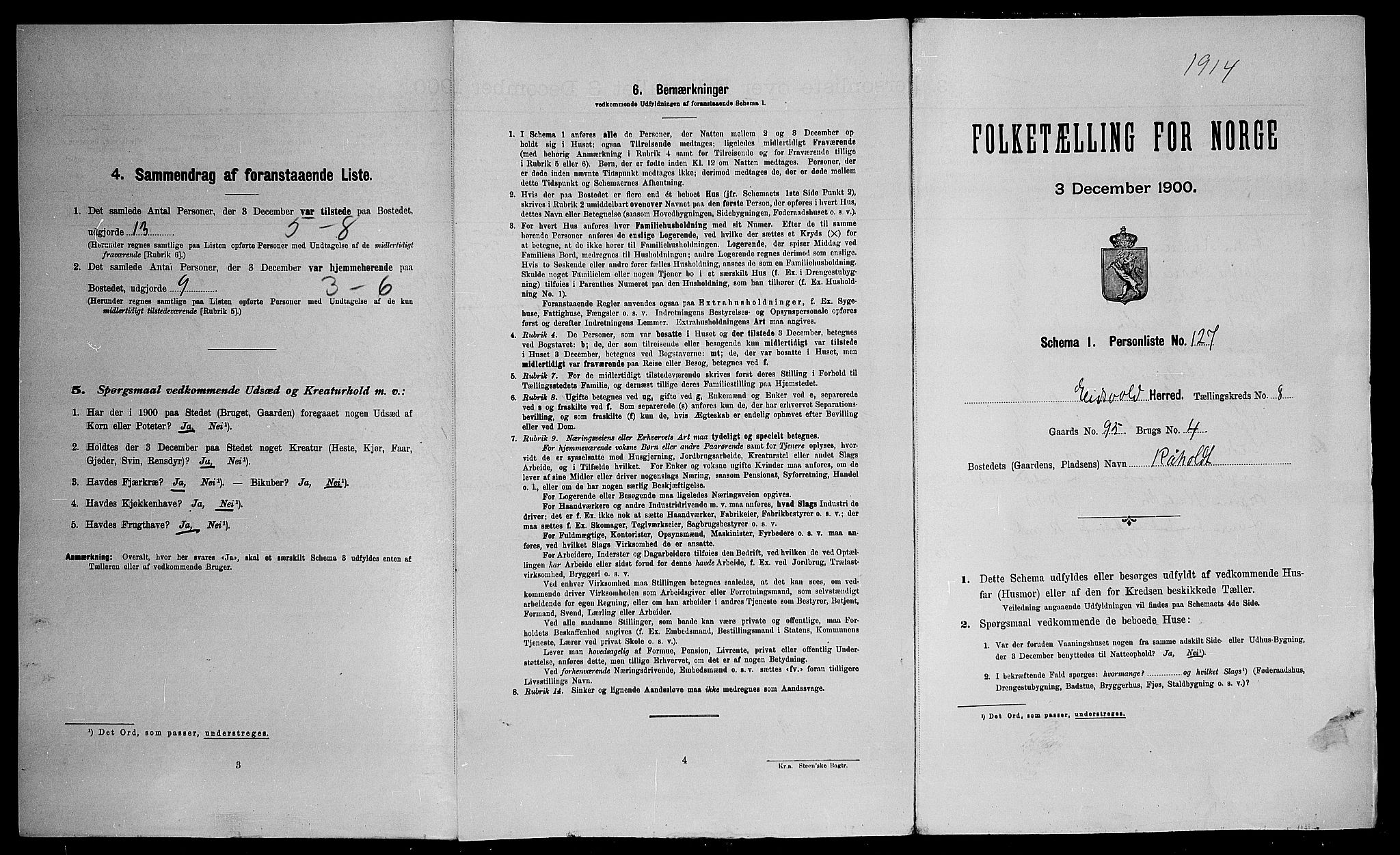 SAO, Folketelling 1900 for 0237 Eidsvoll herred, 1900