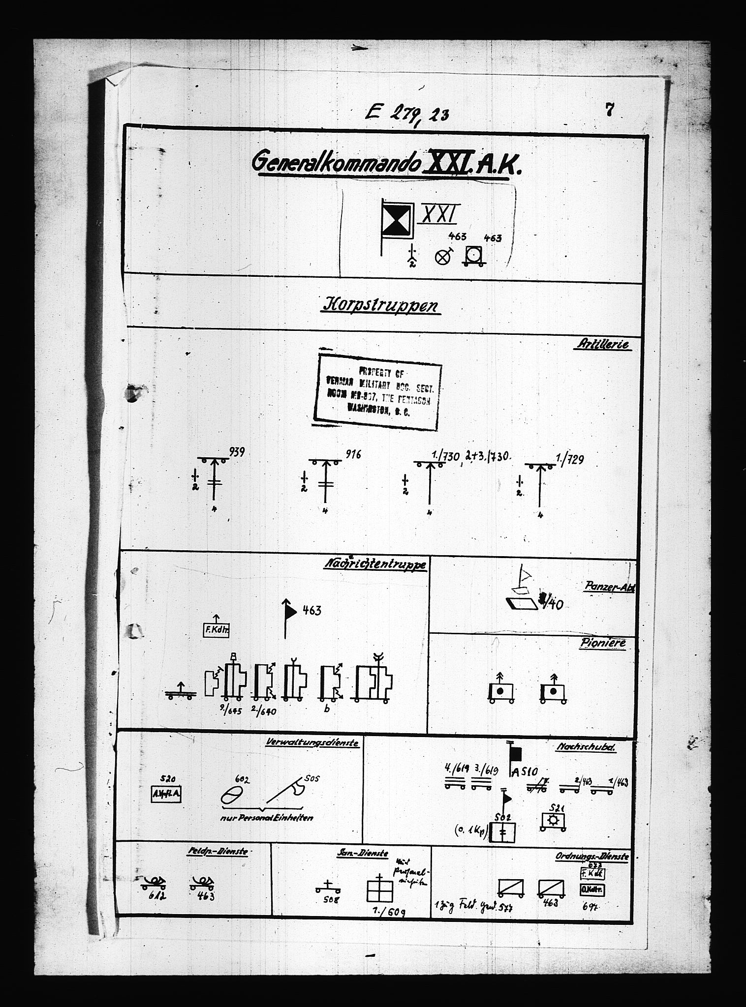 Documents Section, AV/RA-RAFA-2200/V/L0083: Amerikansk mikrofilm "Captured German Documents".
Box No. 722.  FKA jnr. 615/1954., 1940, s. 481