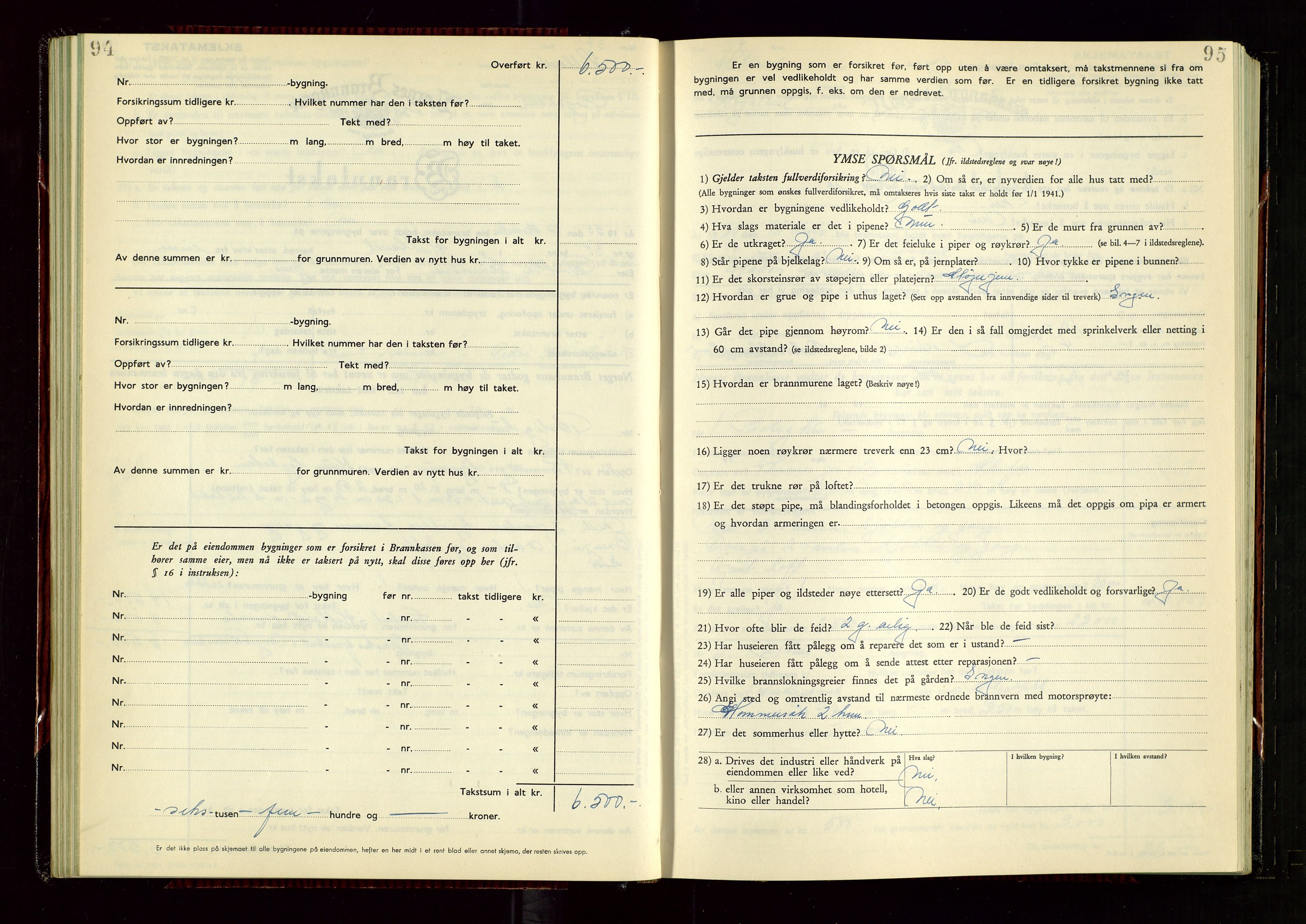 Hetland lensmannskontor, AV/SAST-A-100101/Gob/L0008: "Branntakstprotokoll", 1949-1953, s. 94-95