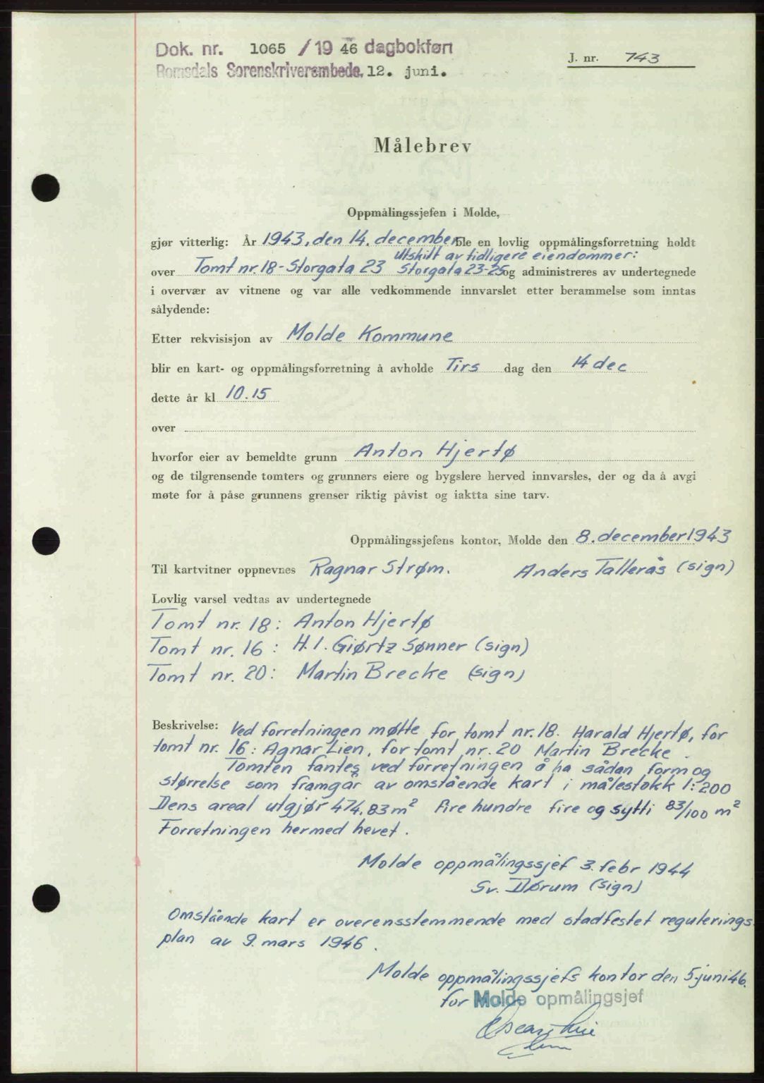 Romsdal sorenskriveri, AV/SAT-A-4149/1/2/2C: Pantebok nr. A20, 1946-1946, Dagboknr: 1065/1946