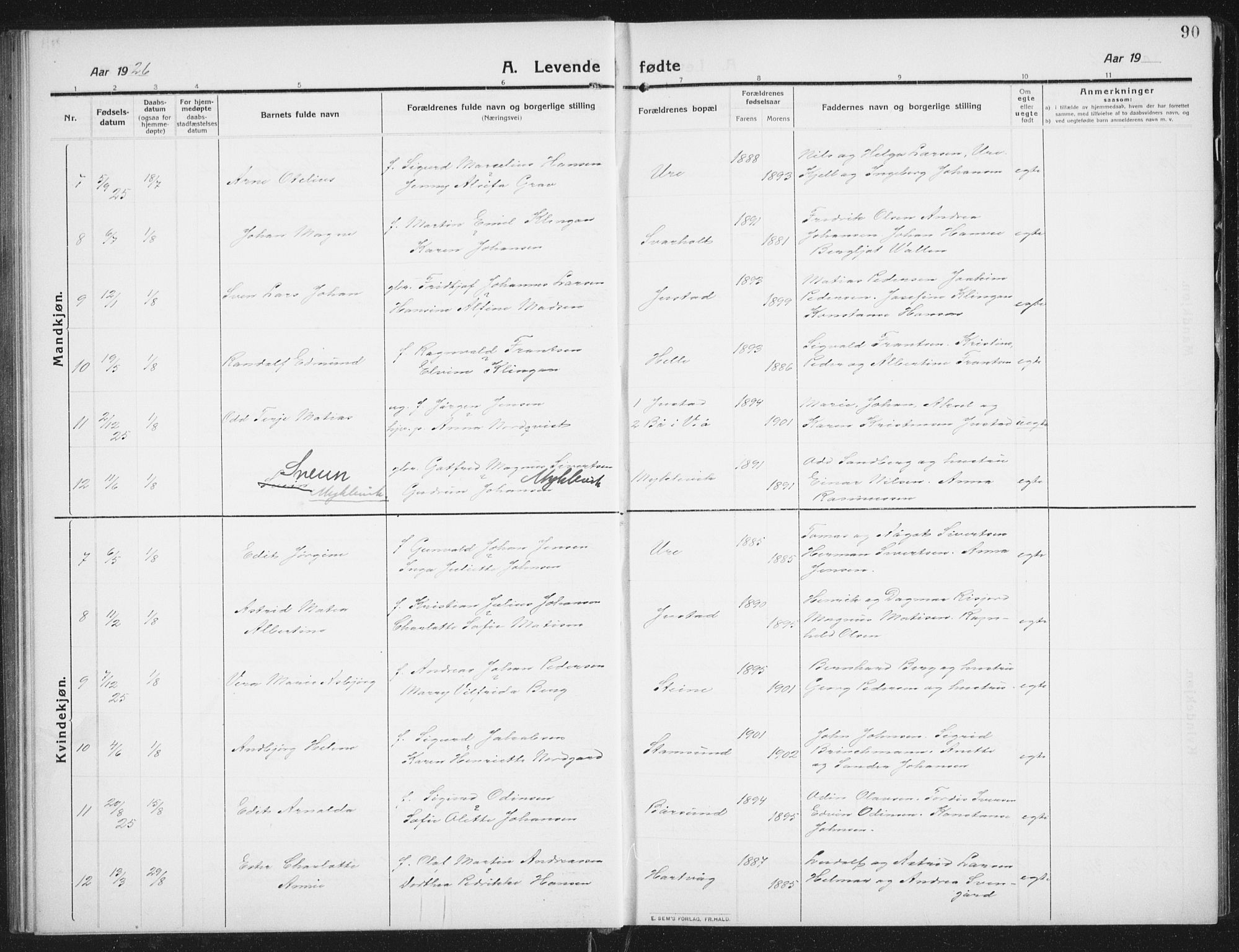 Ministerialprotokoller, klokkerbøker og fødselsregistre - Nordland, SAT/A-1459/882/L1183: Klokkerbok nr. 882C01, 1911-1938, s. 90