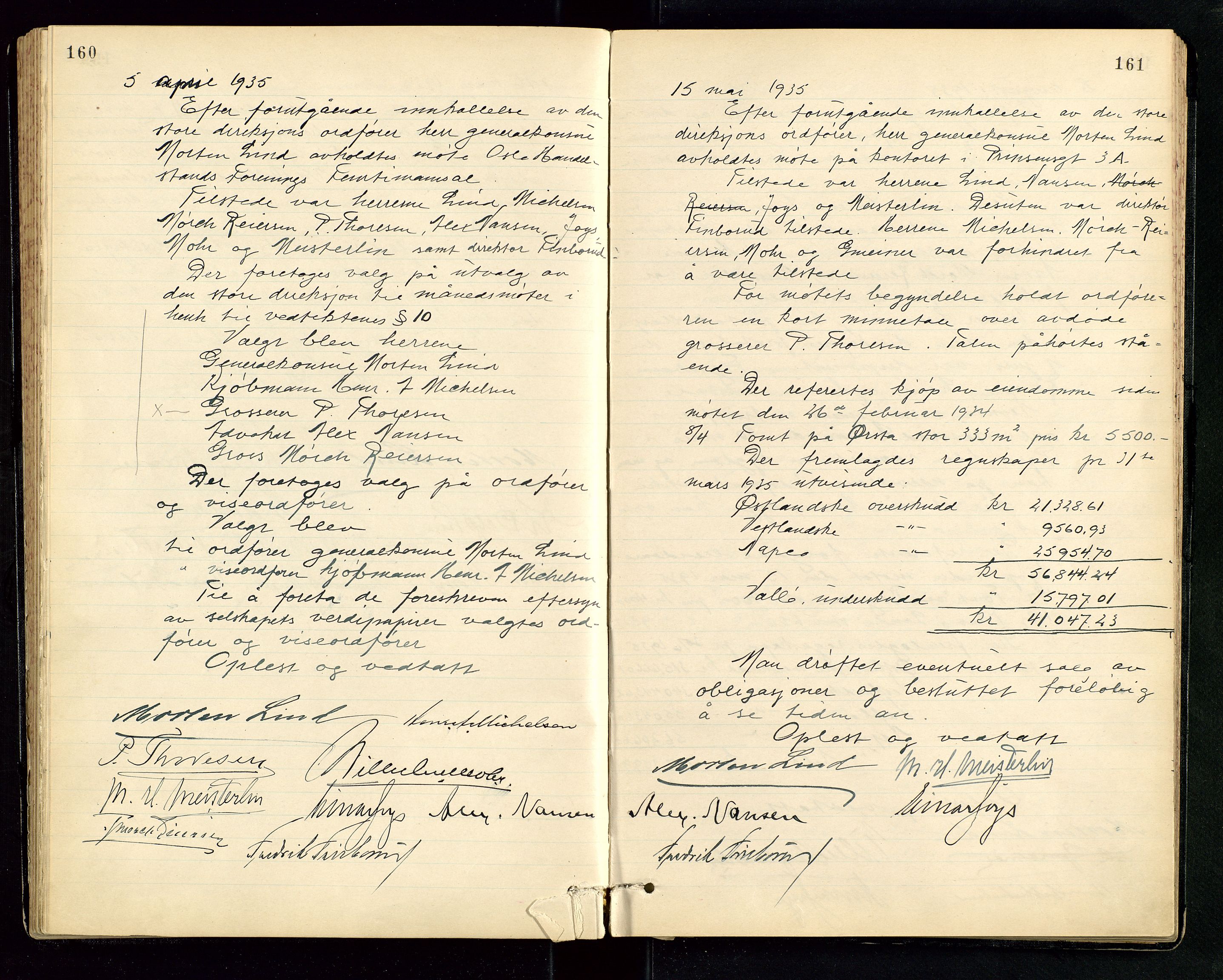 PA 1534 - Østlandske Petroleumscompagni A/S, AV/SAST-A-101954/A/Aa/L0006/0001: Direksjonsprotokoller / Protokoll for Den Store Direksjon, 1922-1952, s. 160-161