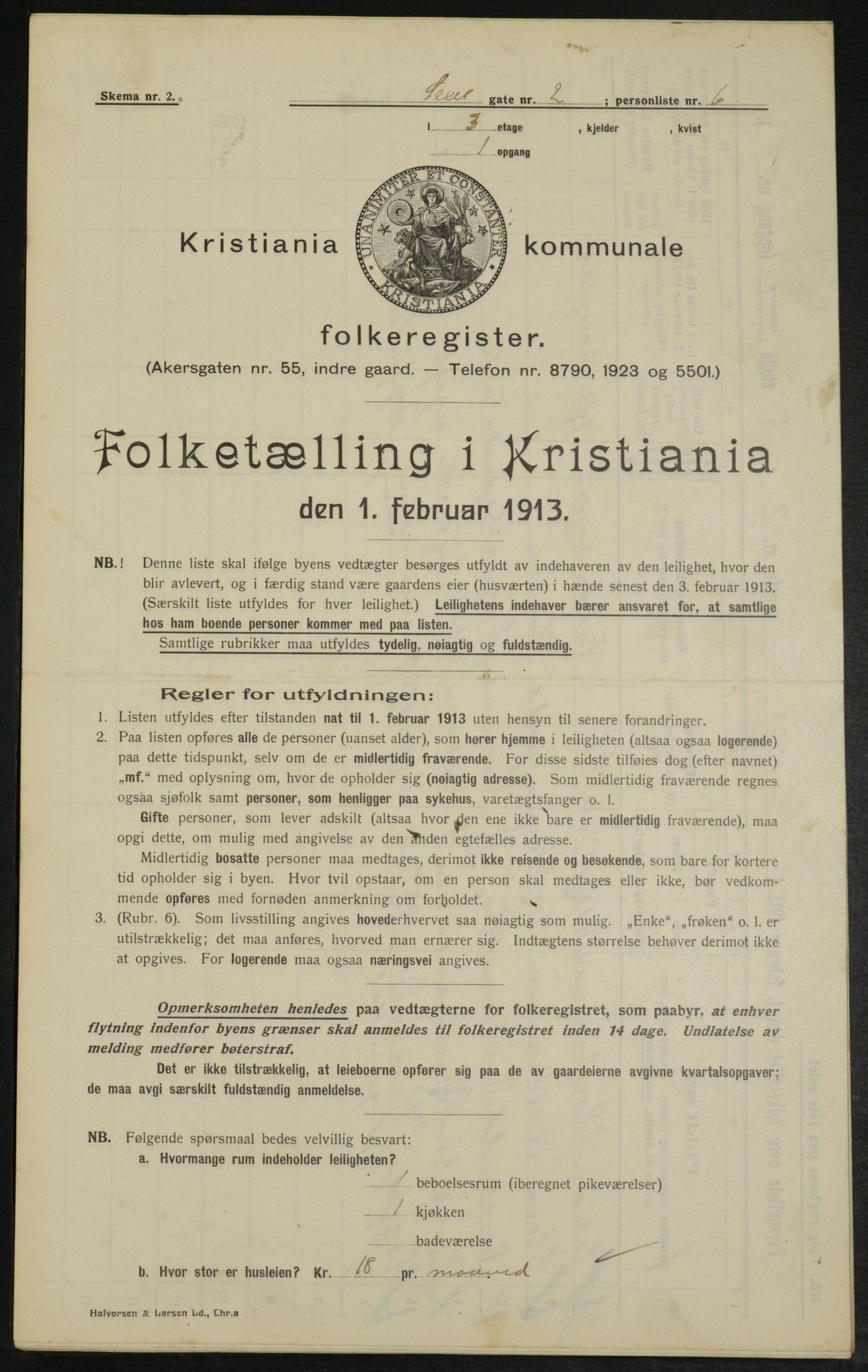 OBA, Kommunal folketelling 1.2.1913 for Kristiania, 1913, s. 94607