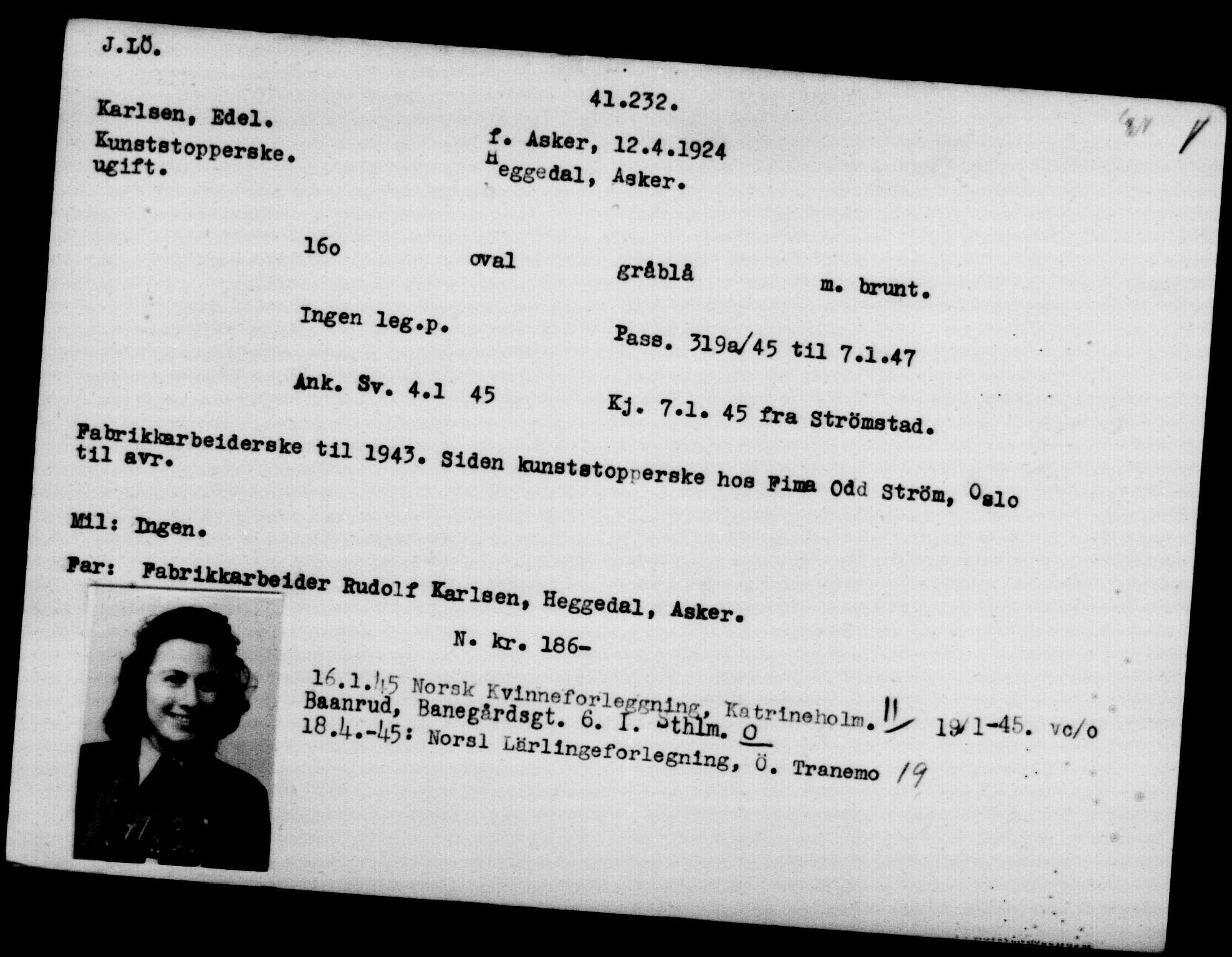 Utenriksstasjonene, Legasjonen i Stockholm, Flyktningkontoret, AV/RA-S-6753/V/Va/L0016: Kjesäterkartoteket, flyktninger med registreringsnr. 40700-43479, 1940-1945, s. 548