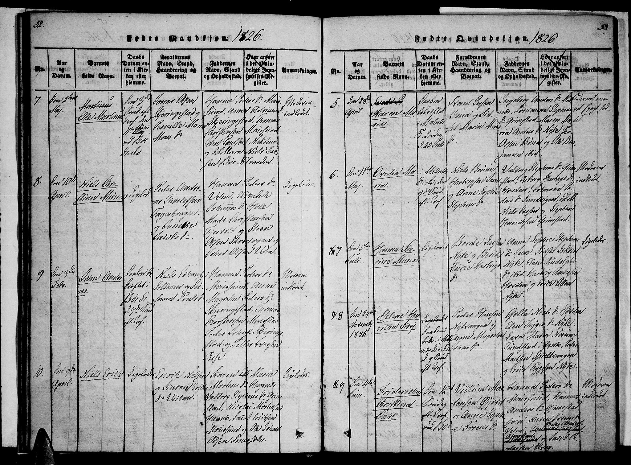 Ministerialprotokoller, klokkerbøker og fødselsregistre - Nordland, AV/SAT-A-1459/891/L1298: Ministerialbok nr. 891A03, 1820-1840, s. 52-53