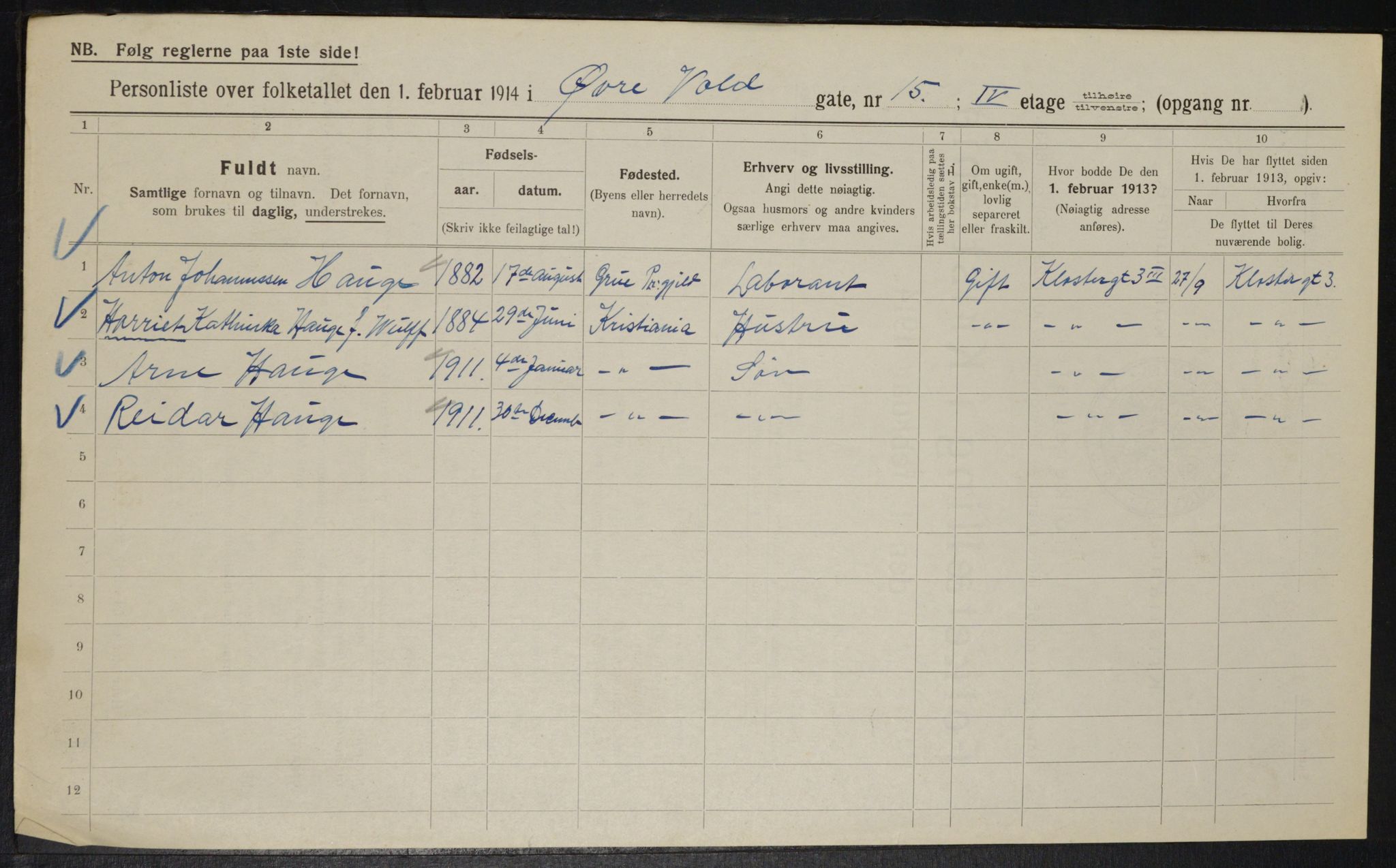 OBA, Kommunal folketelling 1.2.1914 for Kristiania, 1914, s. 131278