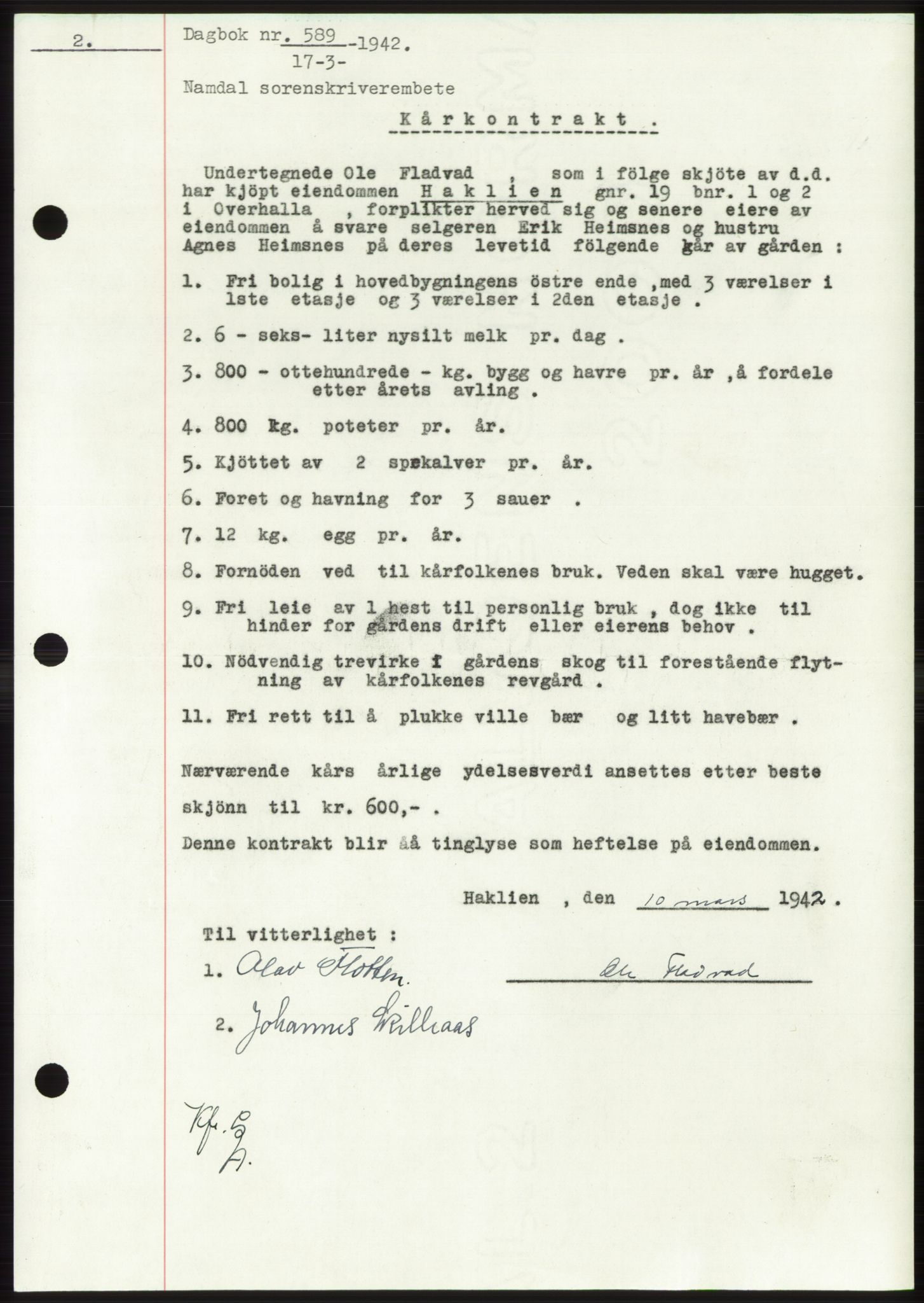 Namdal sorenskriveri, SAT/A-4133/1/2/2C: Pantebok nr. -, 1941-1942, Dagboknr: 589/1942