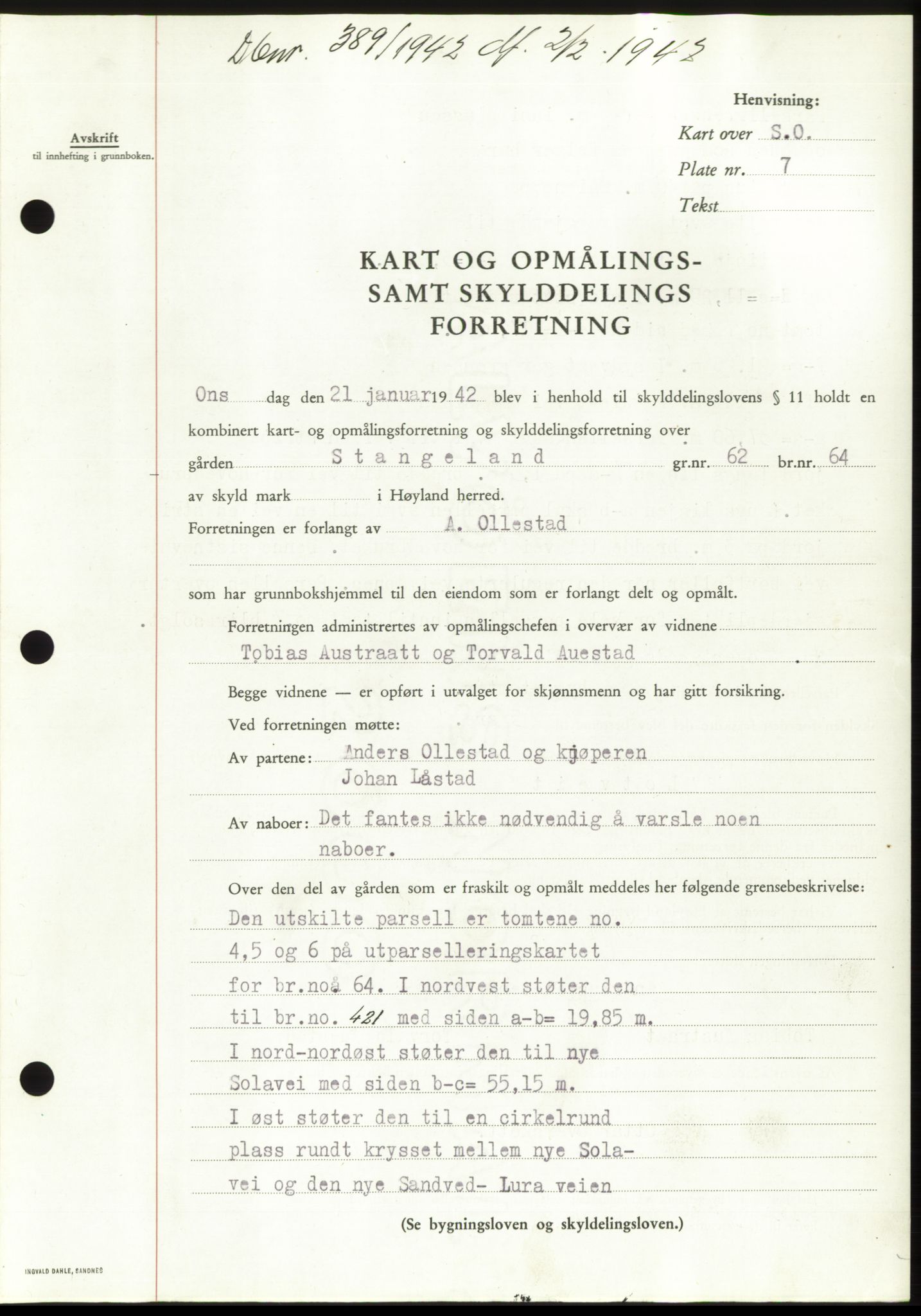 Jæren sorenskriveri, SAST/A-100310/03/G/Gba/L0082: Pantebok, 1942-1942, Dagboknr: 389/1942