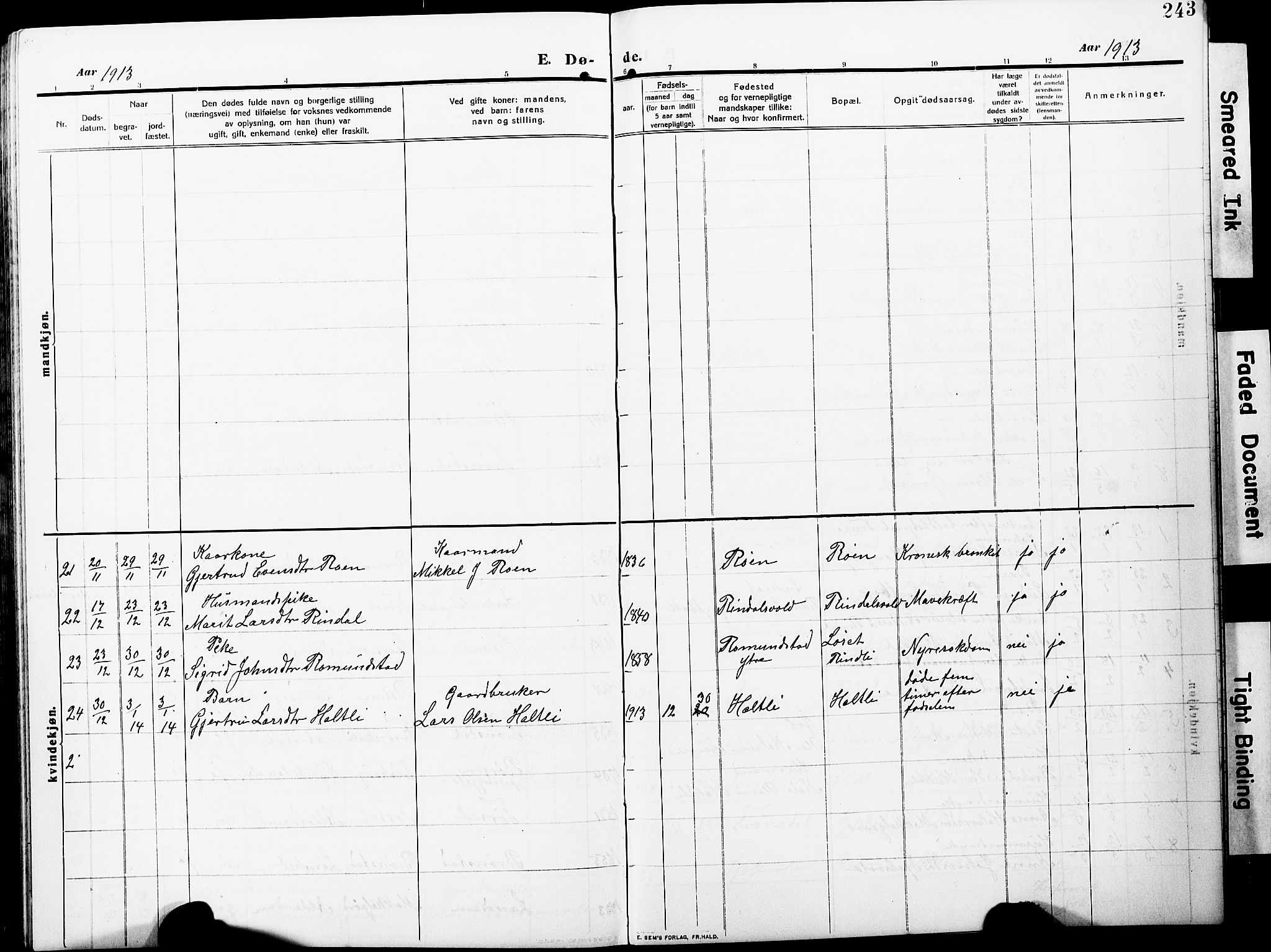 Ministerialprotokoller, klokkerbøker og fødselsregistre - Møre og Romsdal, AV/SAT-A-1454/598/L1079: Klokkerbok nr. 598C04, 1909-1927, s. 243