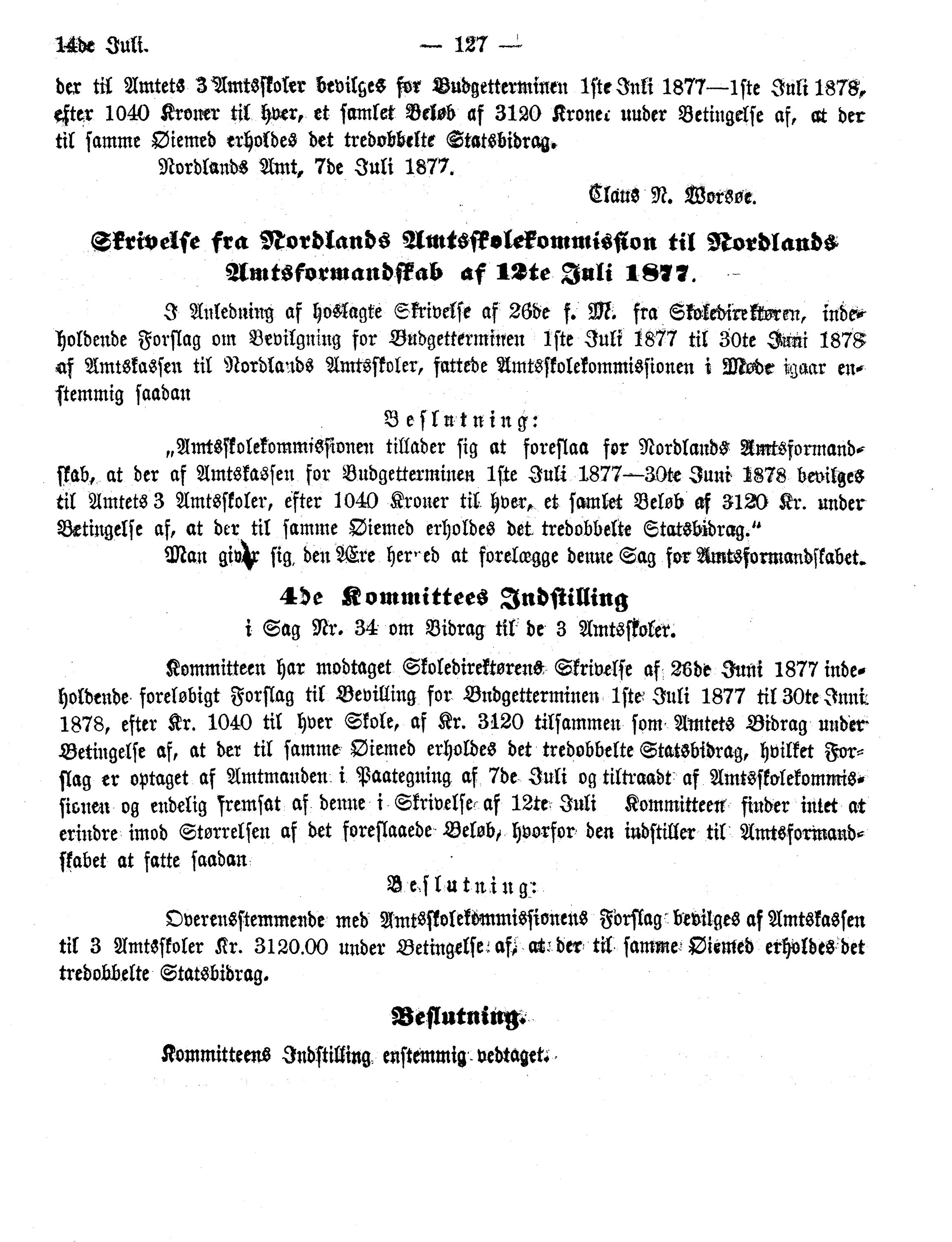 Nordland Fylkeskommune. Fylkestinget, AIN/NFK-17/176/A/Ac/L0011: Fylkestingsforhandlinger 1877, 1877