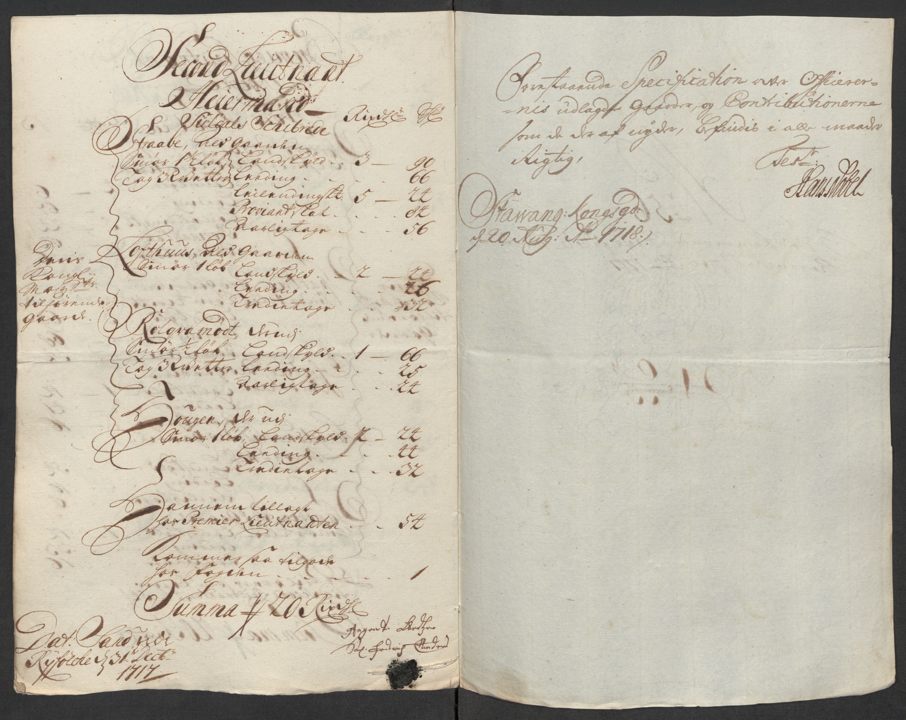 Rentekammeret inntil 1814, Reviderte regnskaper, Fogderegnskap, RA/EA-4092/R47/L2870: Fogderegnskap Ryfylke, 1717, s. 291