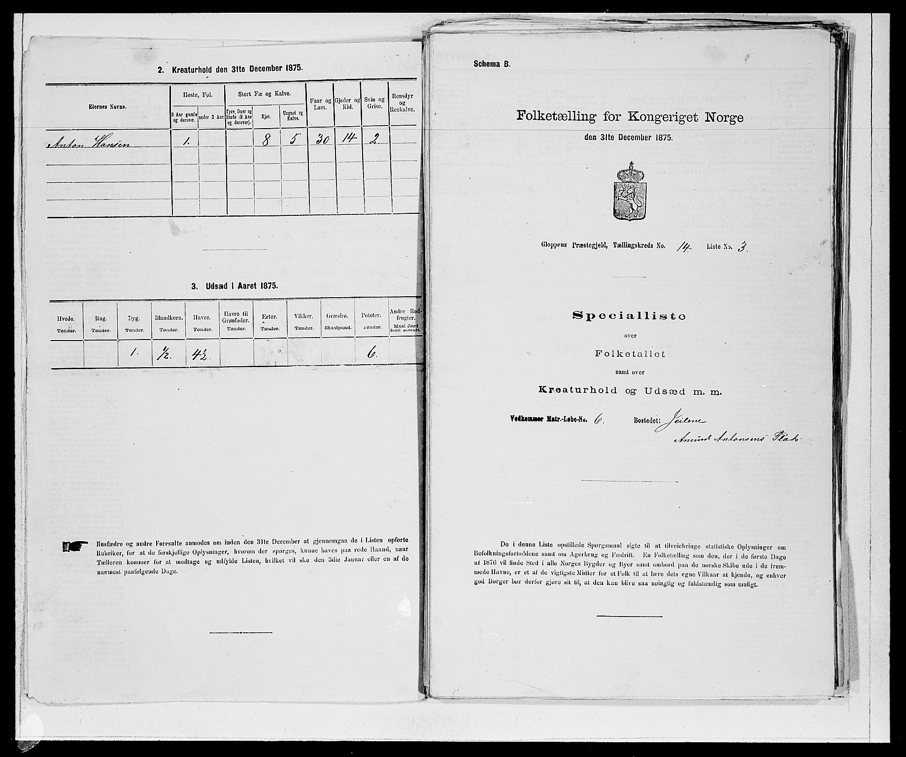 SAB, Folketelling 1875 for 1445P Gloppen prestegjeld, 1875, s. 1442