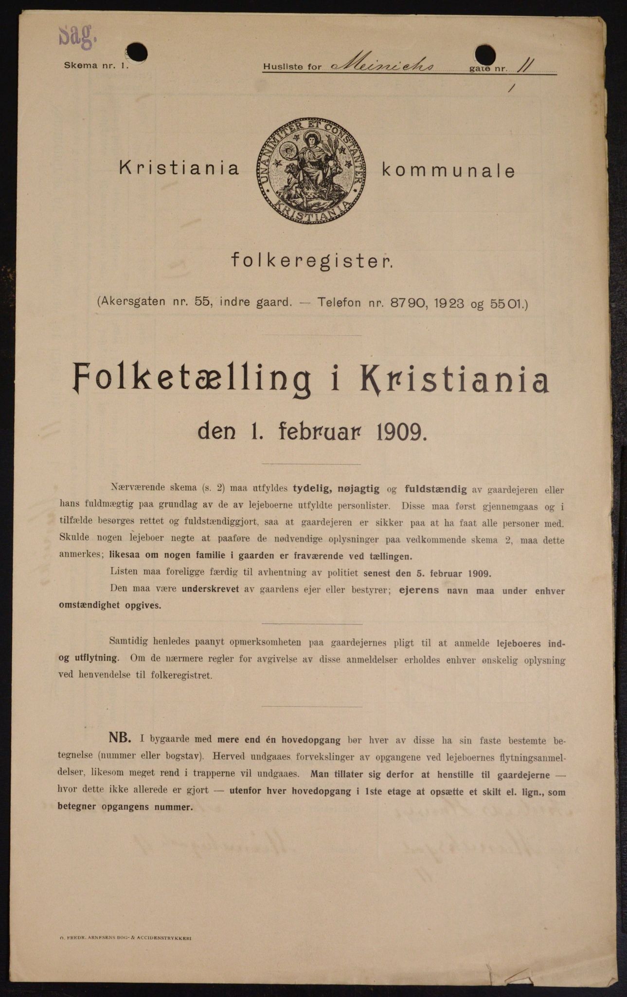 OBA, Kommunal folketelling 1.2.1909 for Kristiania kjøpstad, 1909, s. 1199